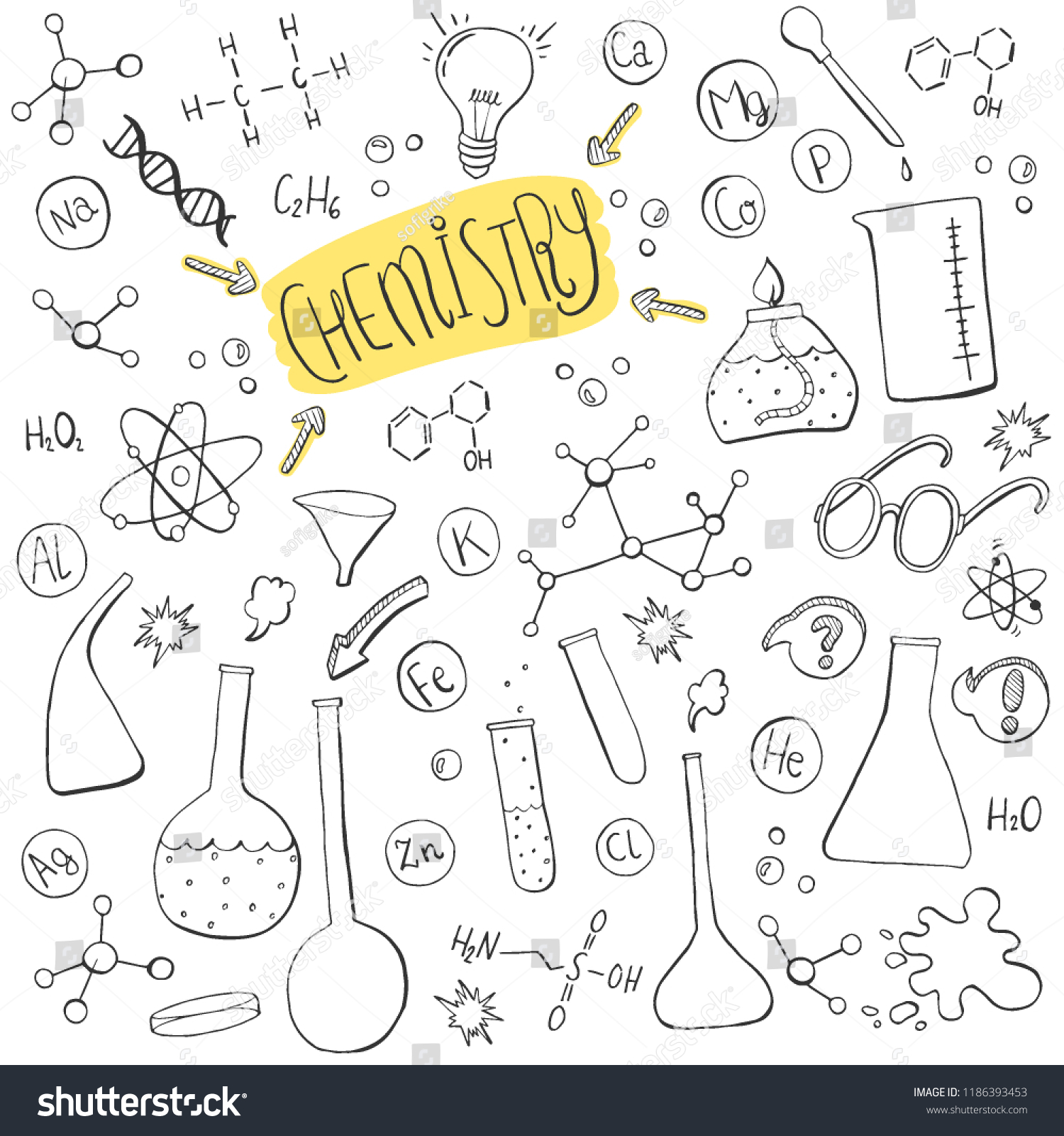 Hand Drawn Chemistry Doodle Icons Set