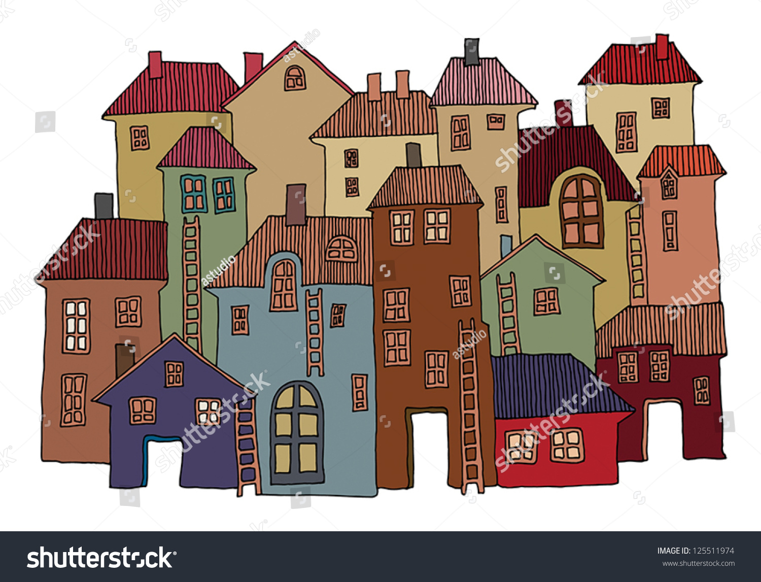 Hand Drawn Color Houses Stock Vector Illustration 125511974 : Shutterstock