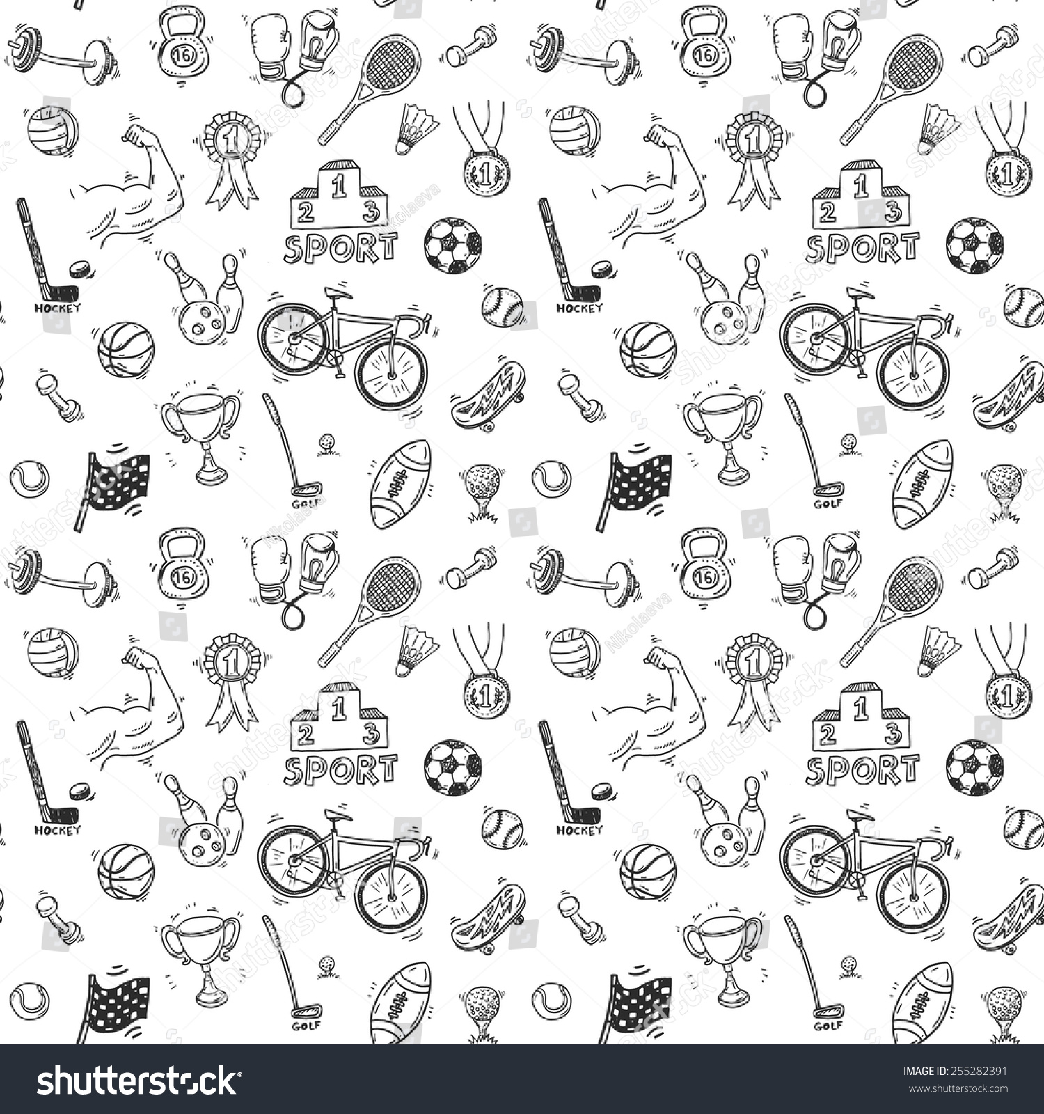 Hand Drawn Doodle Sport Seamless Pattern. Vector Background For Your ...