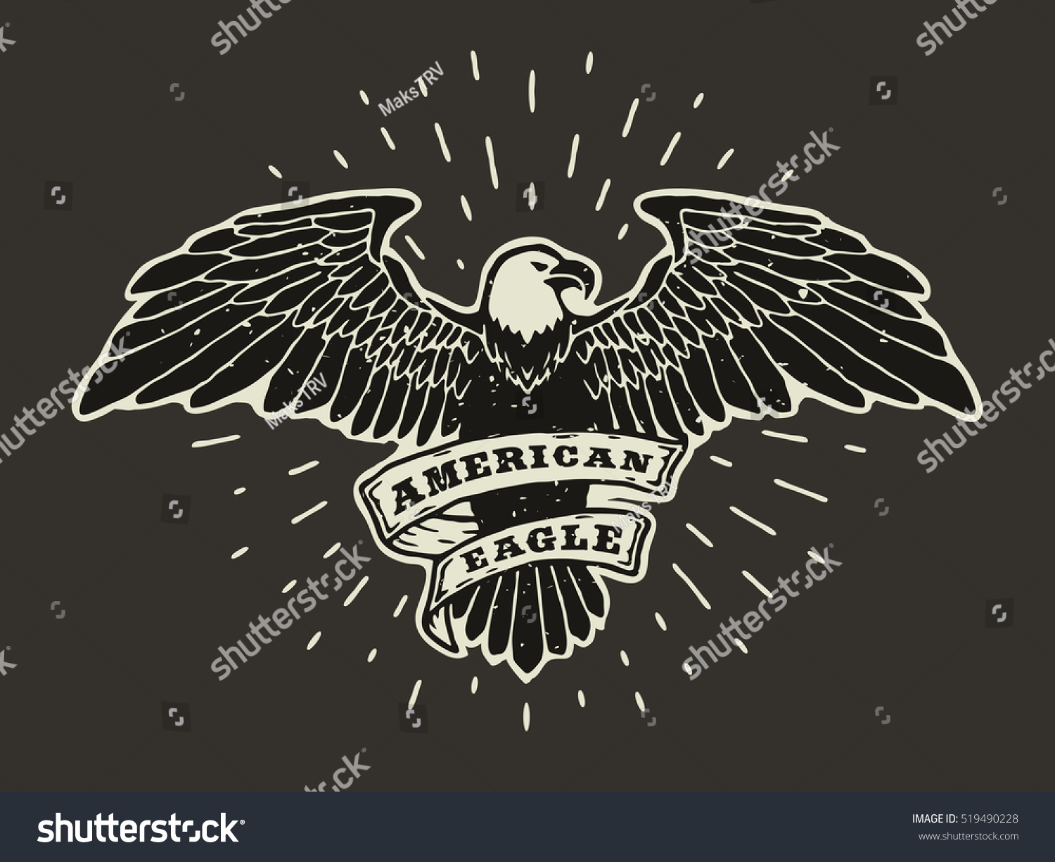 Hand Drawn Eagle With Ribbon For Text. Stock Vector Illustration