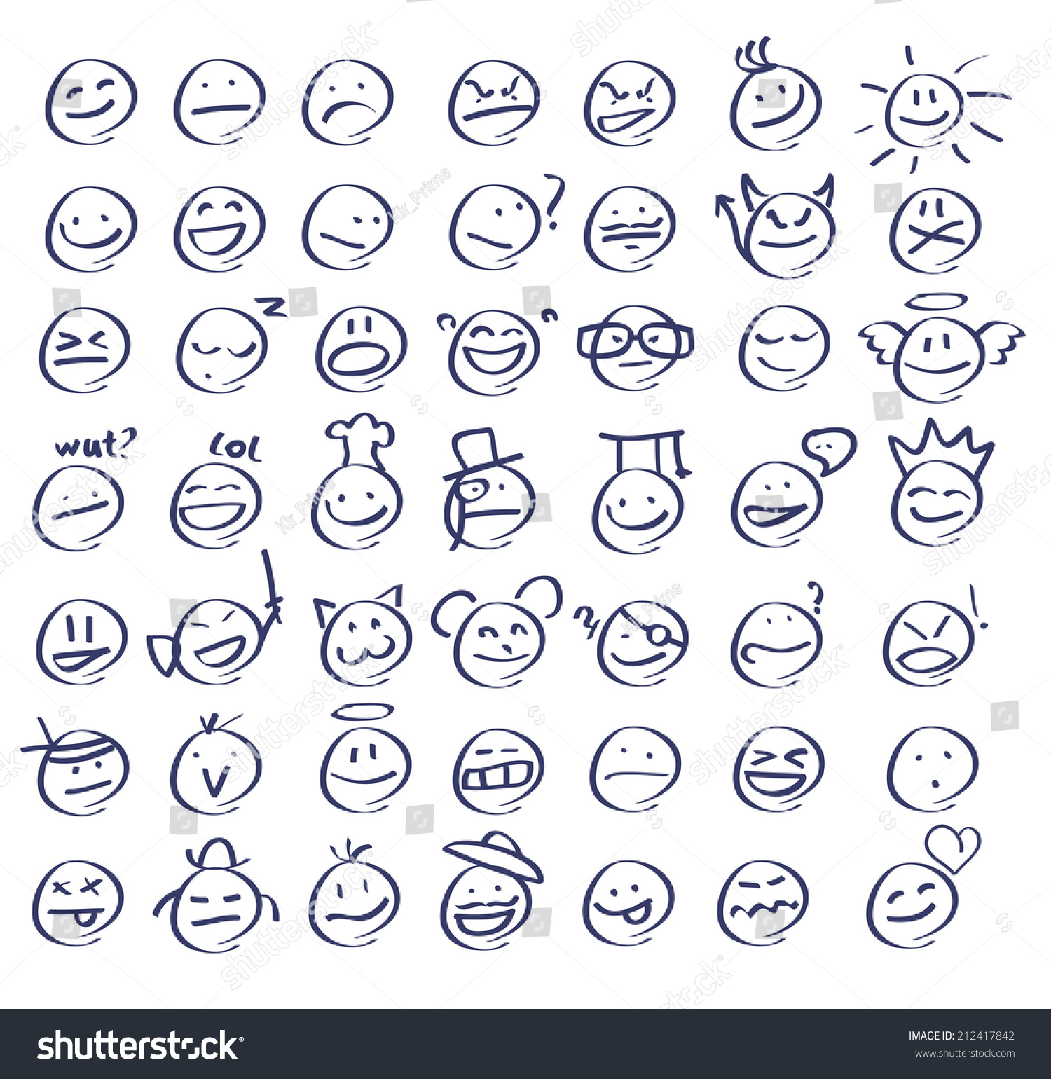 Hand Drawn Emoticon Set Stock Vector Royalty Free