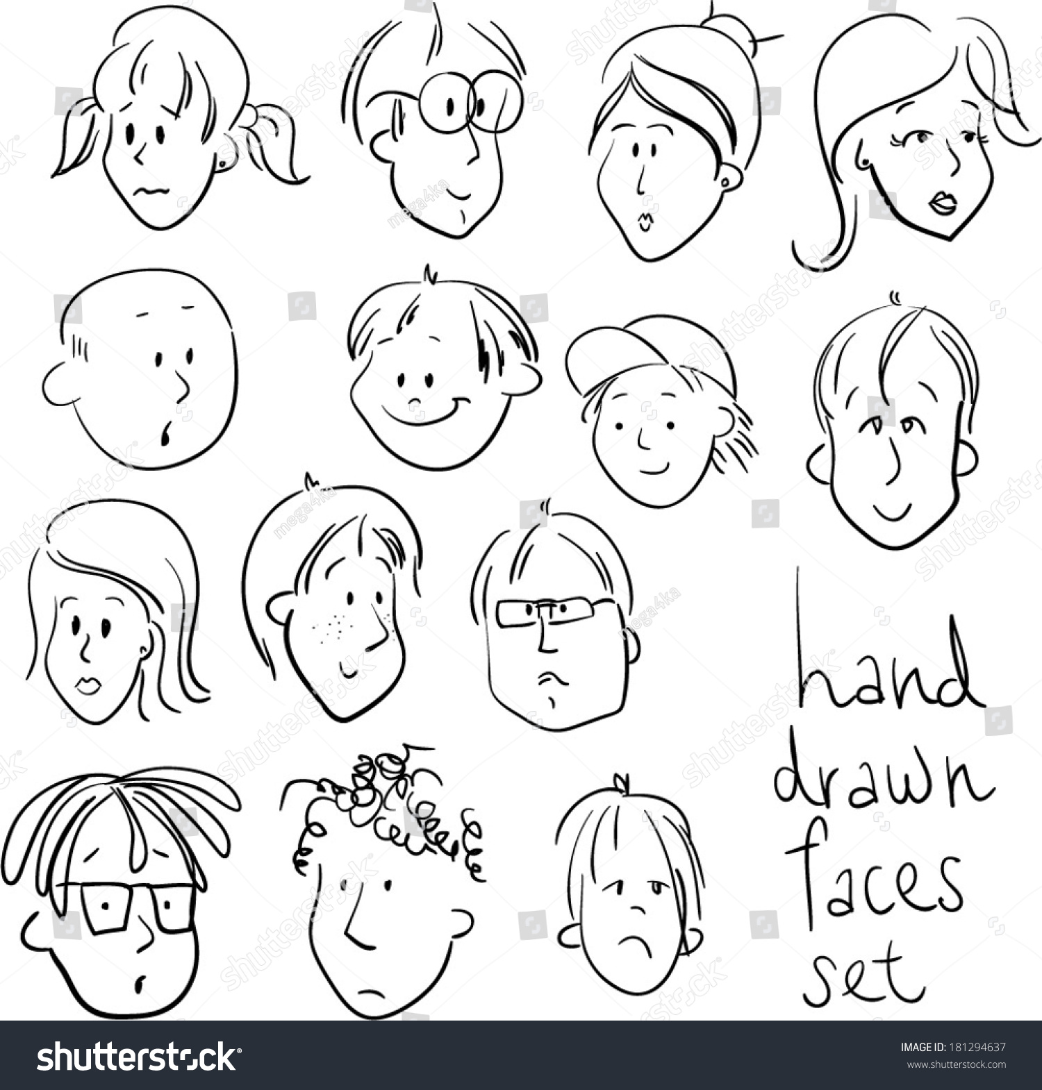 Hand Drawn Faces Set Stock Vector Illustration 181294637 : Shutterstock