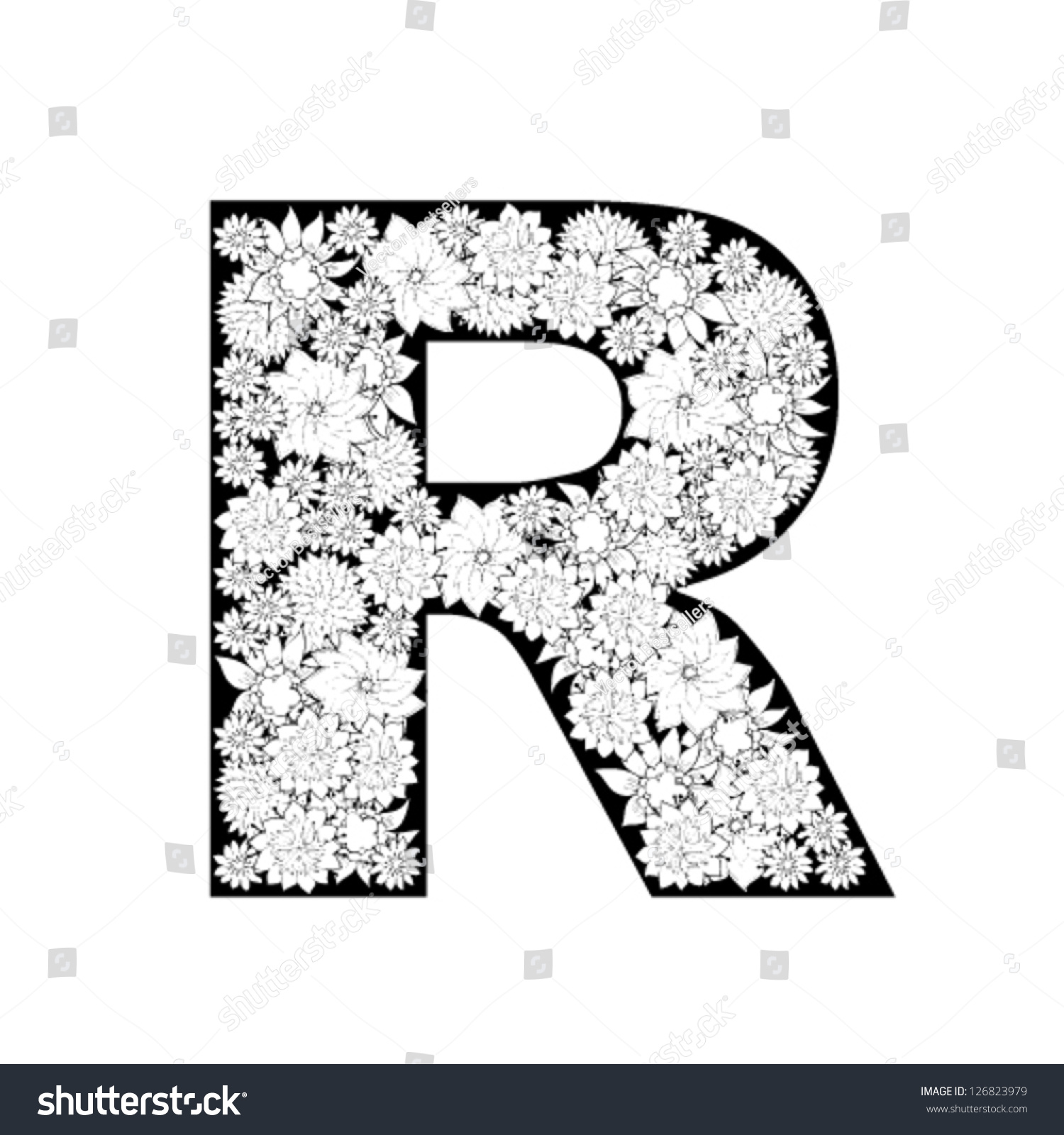 Hand Drawn Floral Alphabet Design Letter Stock Vector