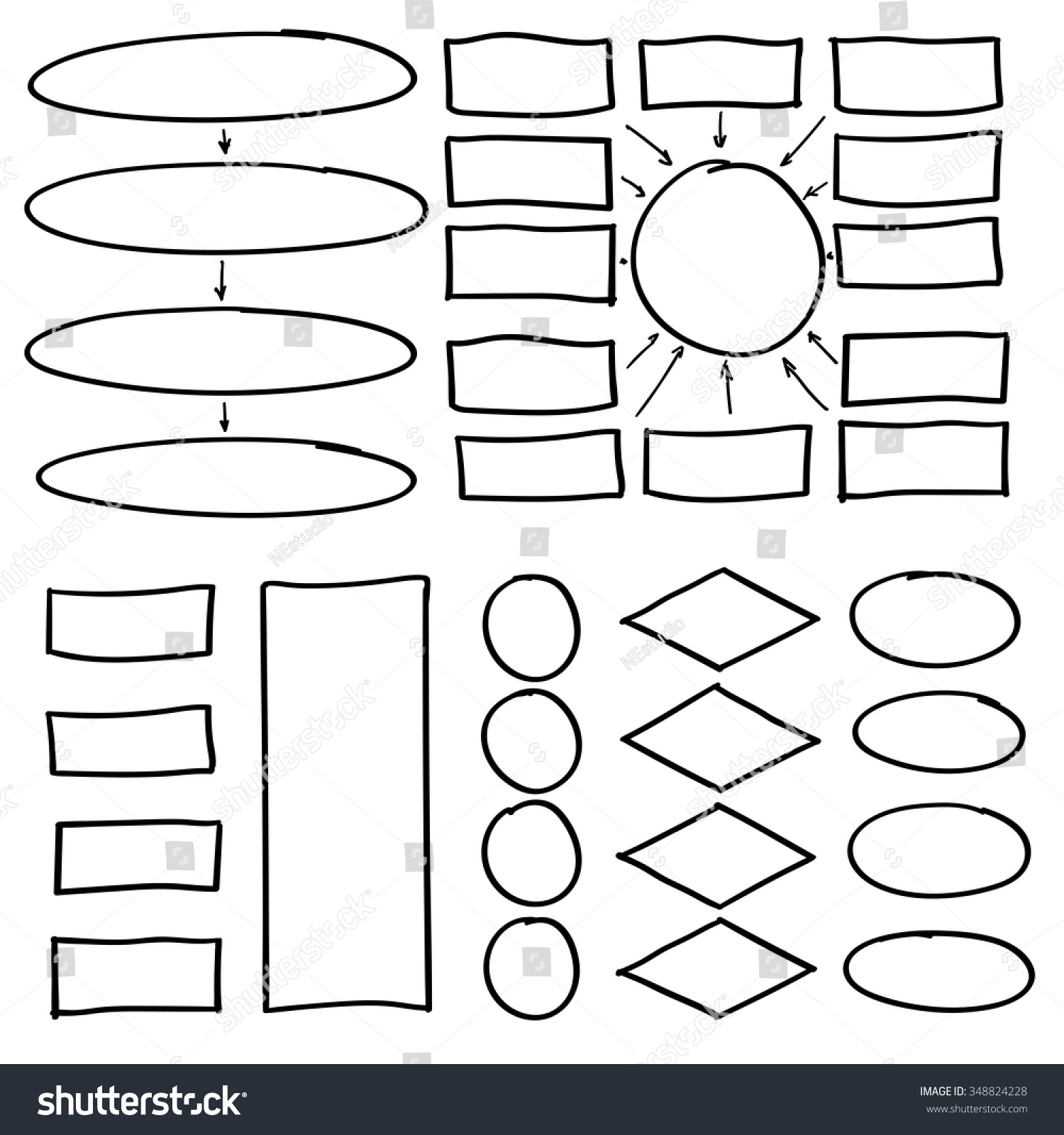 Hand Drawn Flow Chart Diagram Organization Chart Stock Vector