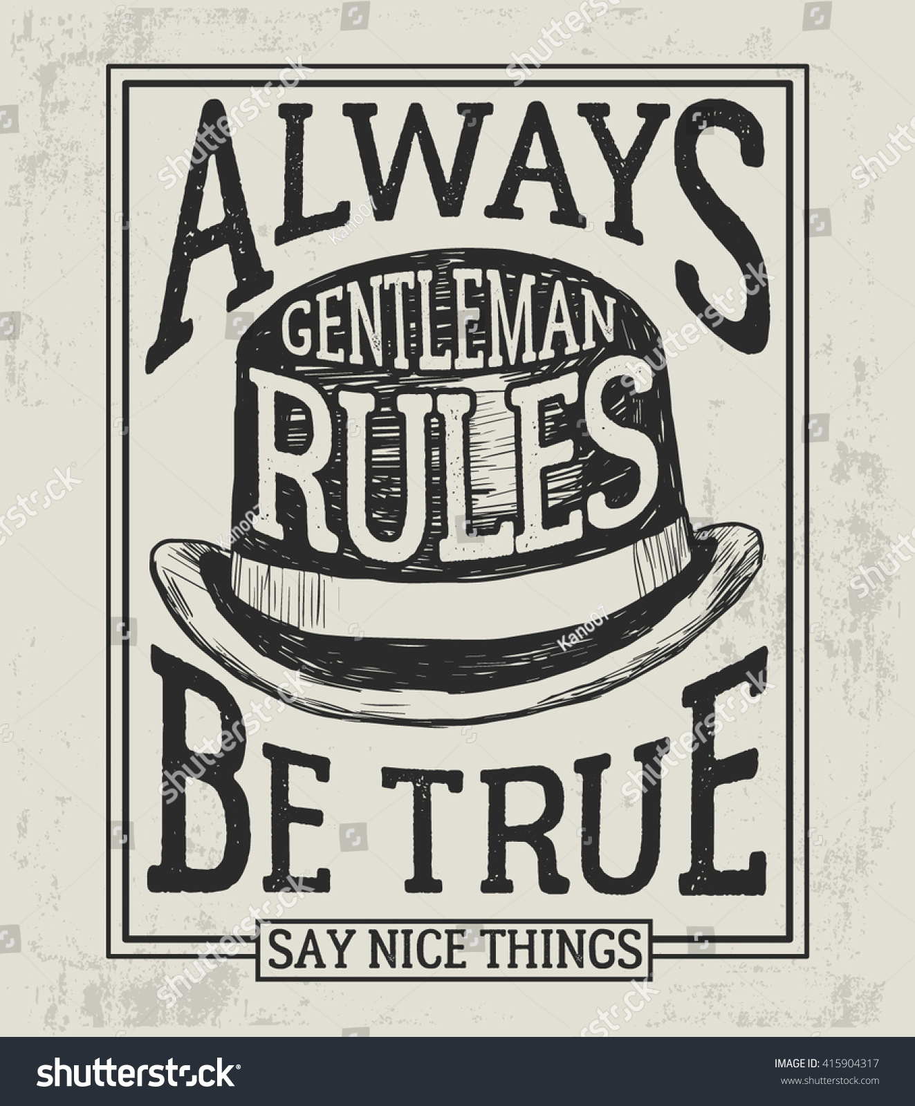 Hand drawn hat illustration with vintage gentleman typography for apparel t shirt fashion design and or other uses Hand drawn hat illustration with vintage gentleman typography for apparel t shirt fashion design and or other uses
