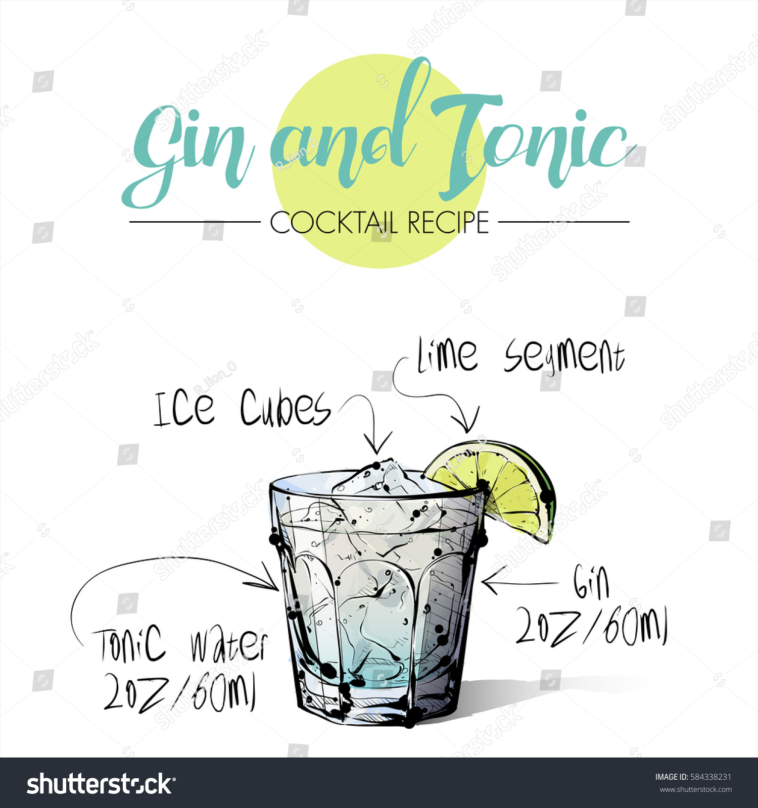 Hand Drawn Illustration Cocktail Gin Tonic Stock Vector Royalty Free