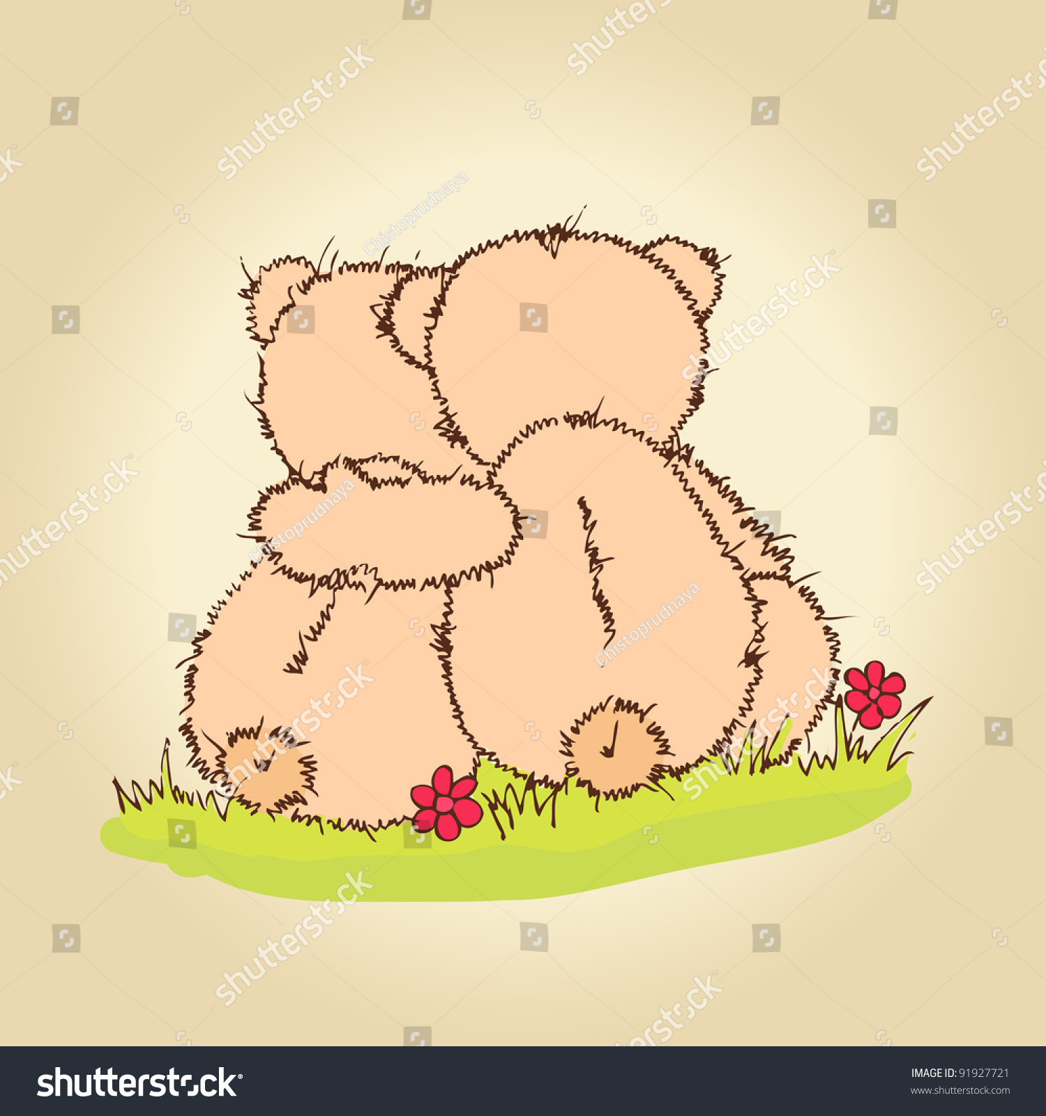 Hand Drawn Illustration Of Loving Couple Teddy Bears. 91927721