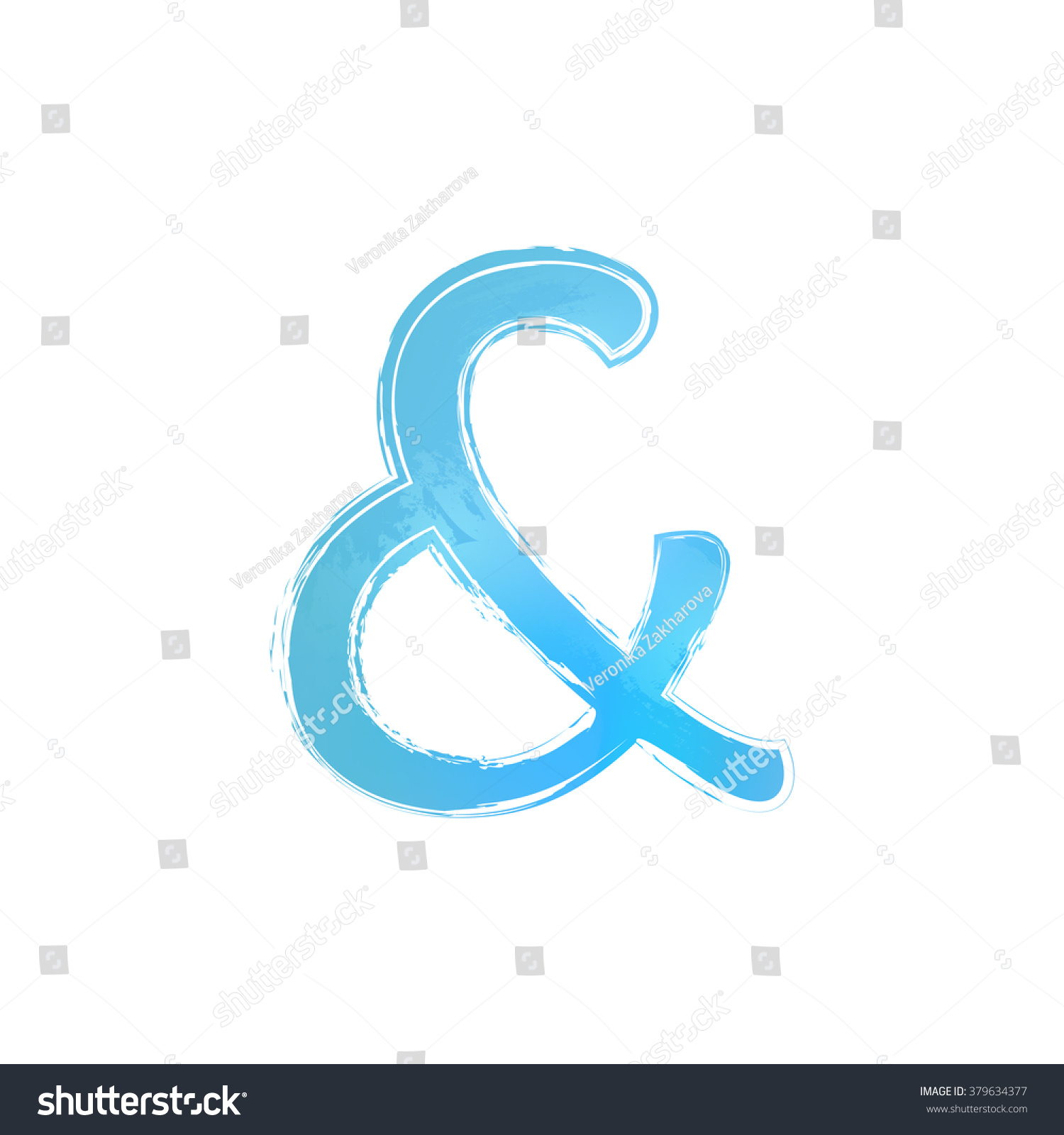 Hand Drawn Isolated Blue Watercolor Ampersand Stock Vector Royalty