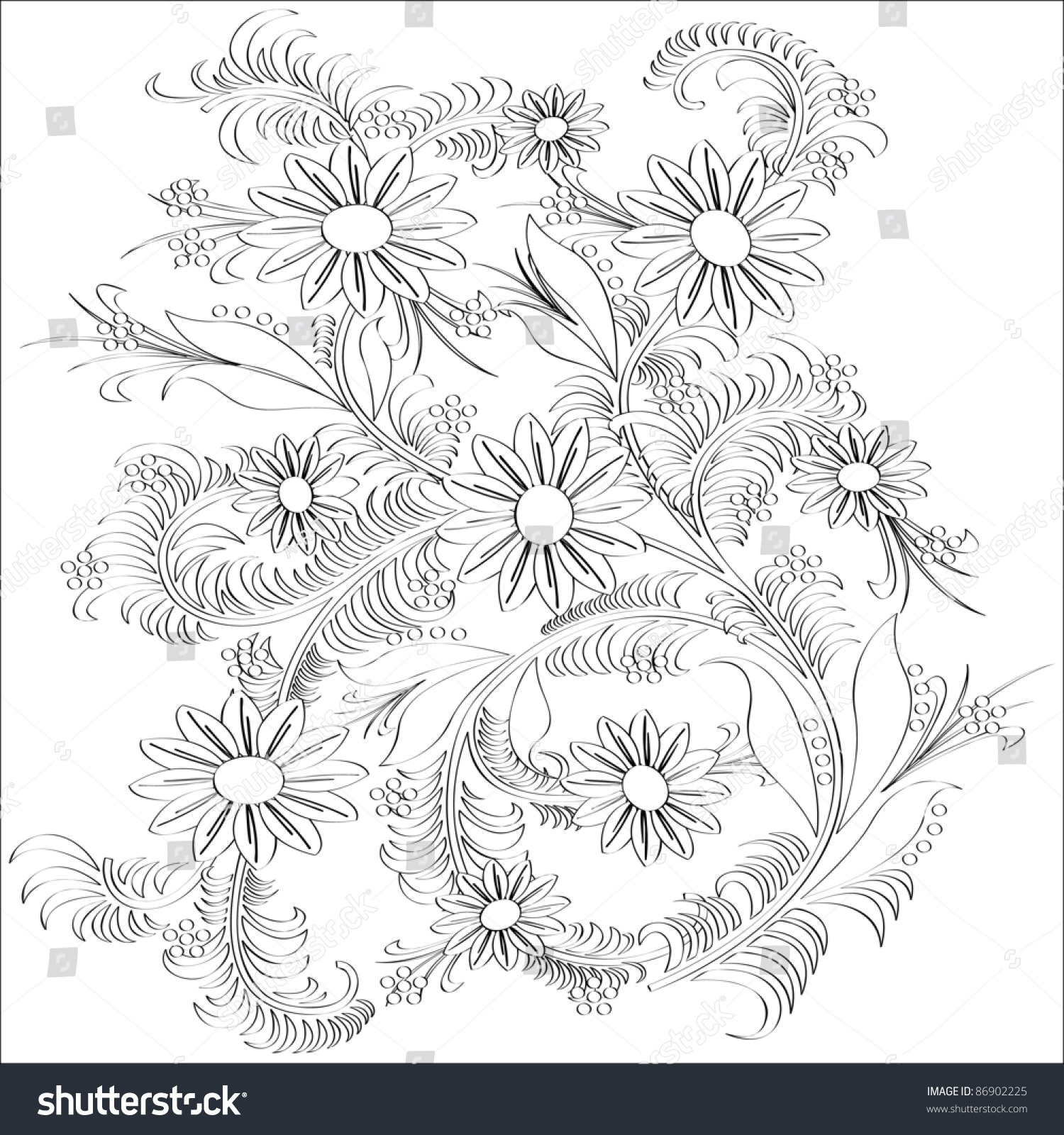 Handdrawn Line Art Flower Designvector Illustration Stock Vector