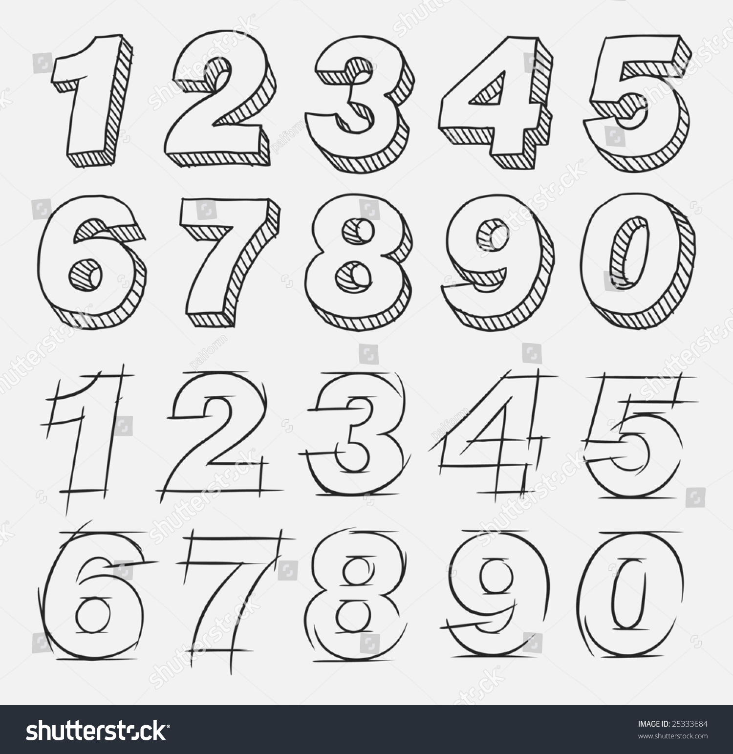 Handdrawn Numbers Set Vector Illustration Stock Vector