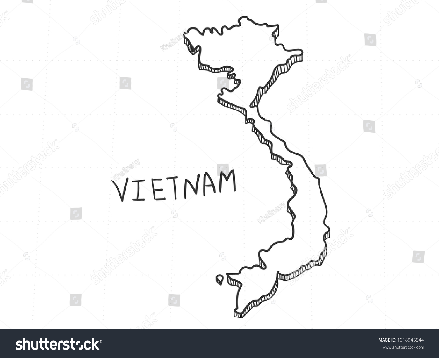 Hand Drawn Vietnam D Map On Stock Vector Royalty Free