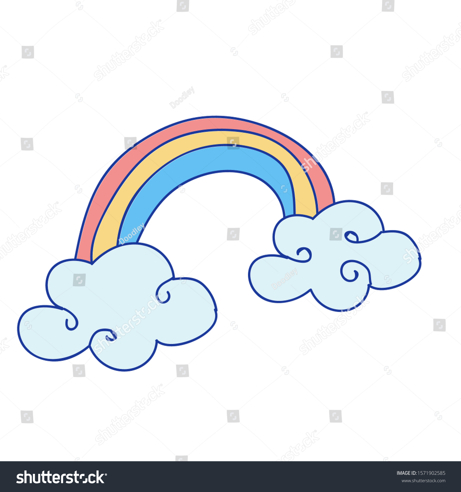 Hand Drawn Rainbow Cloud Doodle Illustration Stock Vector Royalty Free