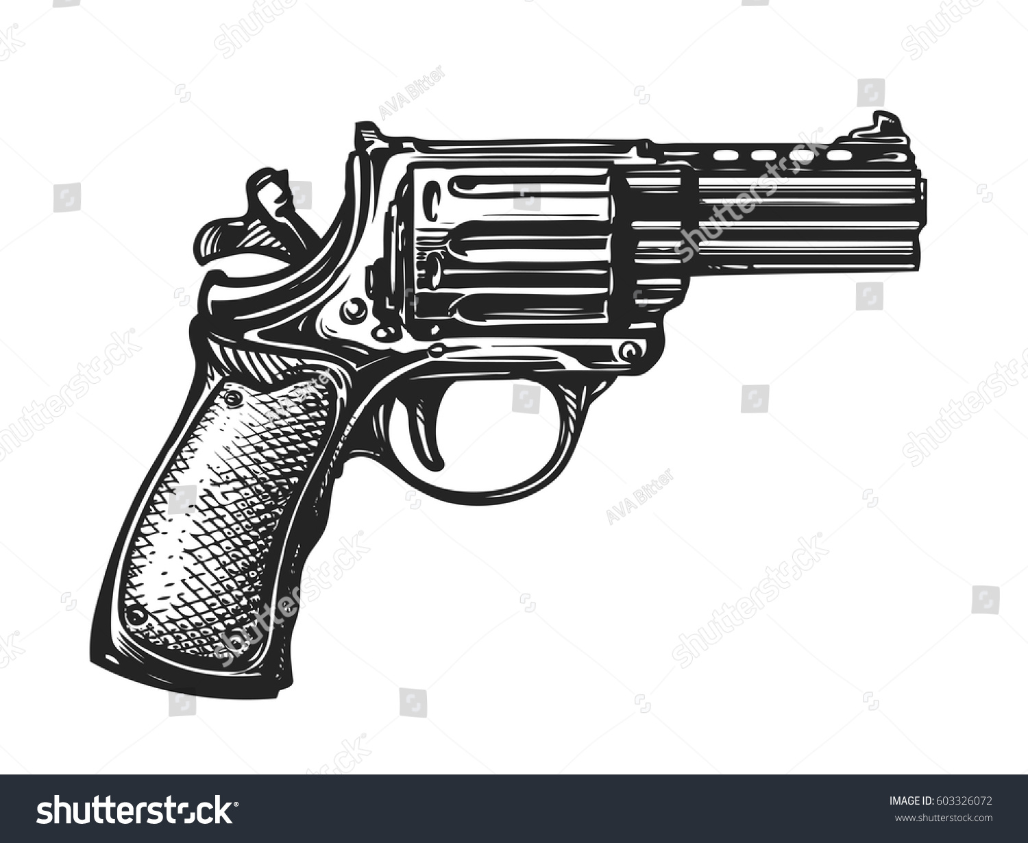 Hand Drawn Revolver Gun Firearm Pistol Stock Vector Royalty Free