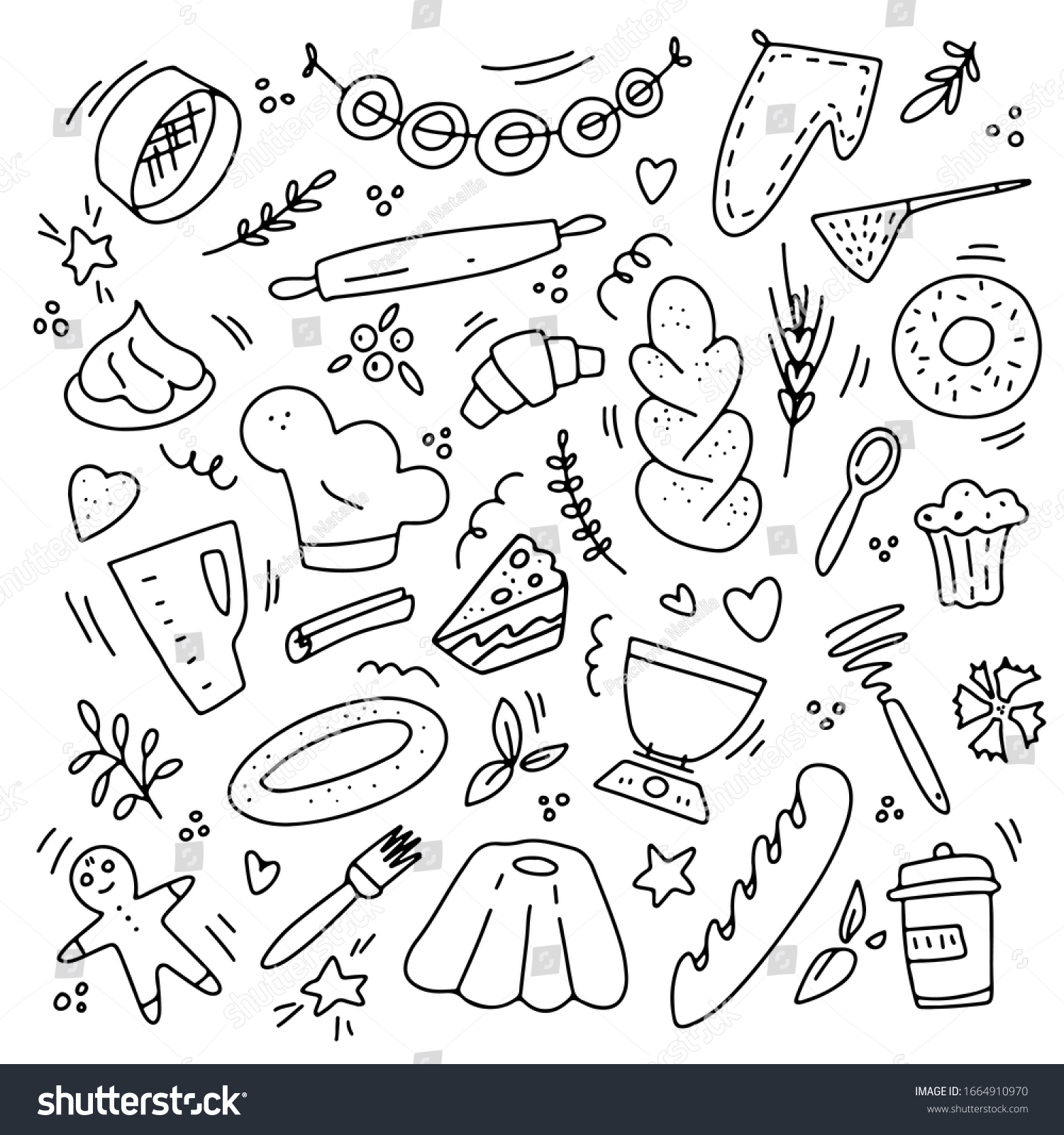 Hand Drawn Set Bakery Doodle Vector Stock Vector Royalty Free 1664910970