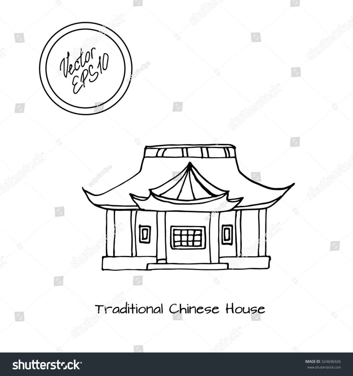 Hand Drawn Sketch Detached Asian Traditional Stock Vector 324696926 Shutterstock