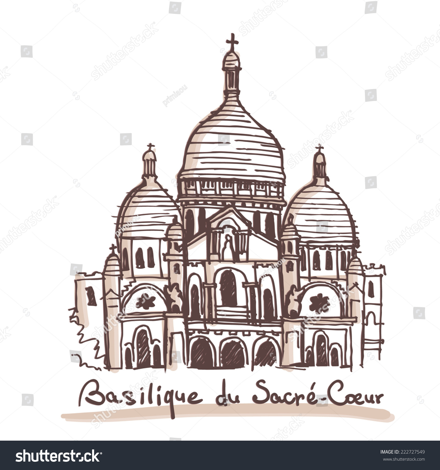 Hand Drawn Sketch Of The Basilica Of The Sacred Heart / Basilique Du