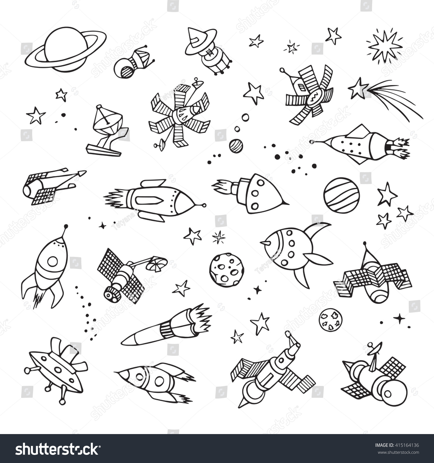 Hand drawn space objects Doodle icons Hand drawn space objects Doodle icons