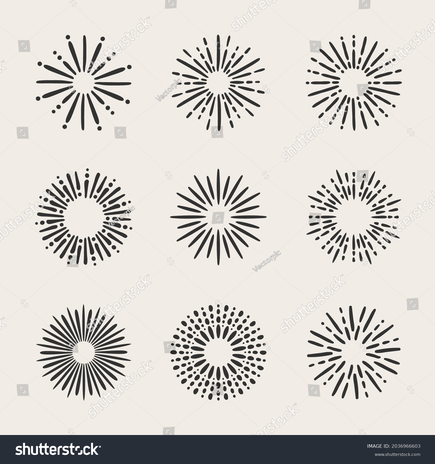 Hand Drawn Sunbursts Set Vector Illustration Stock Vector Royalty Free