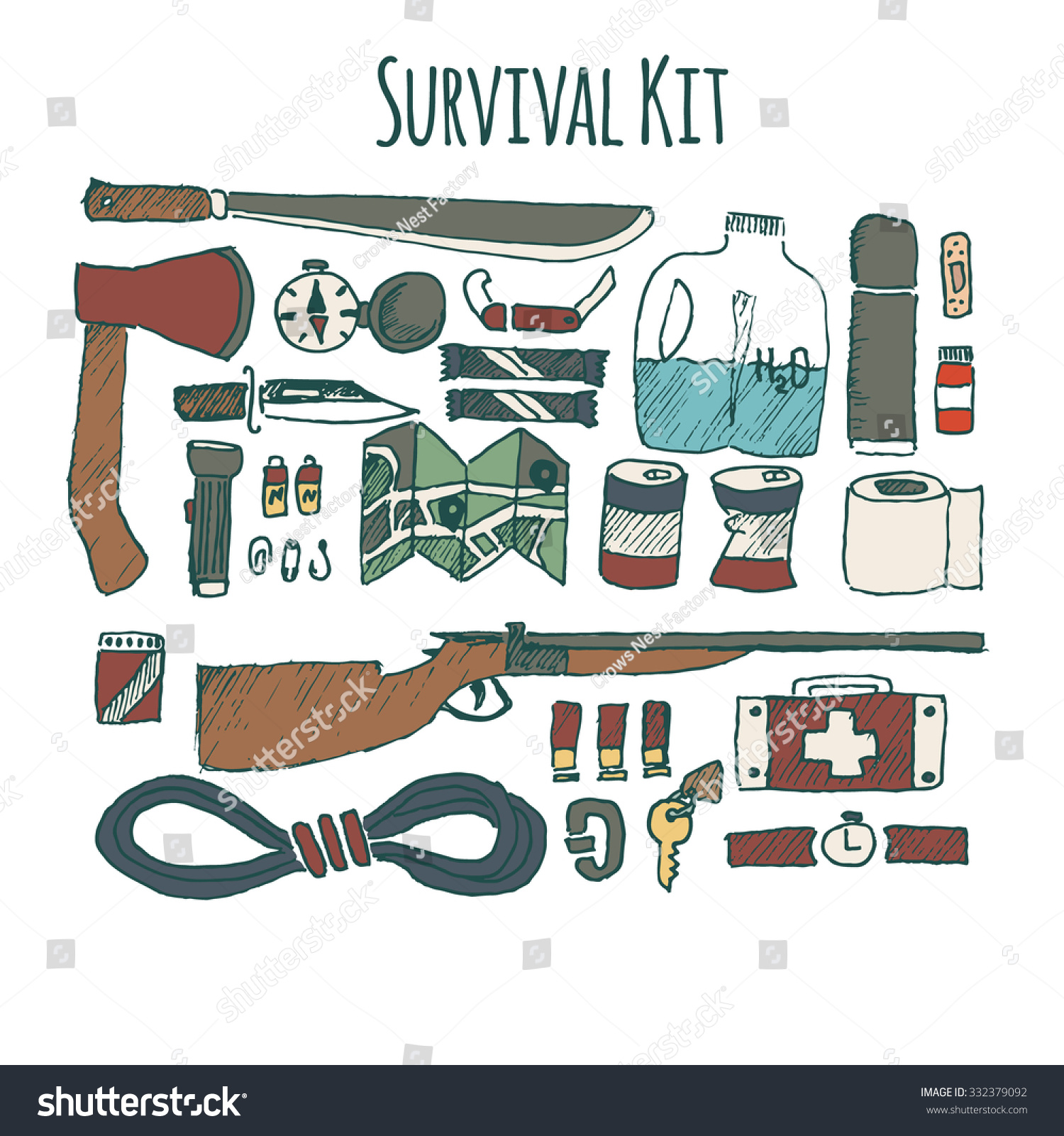 Handdrawn Survival Kit Set Stock Vector 332379092 Shutterstock