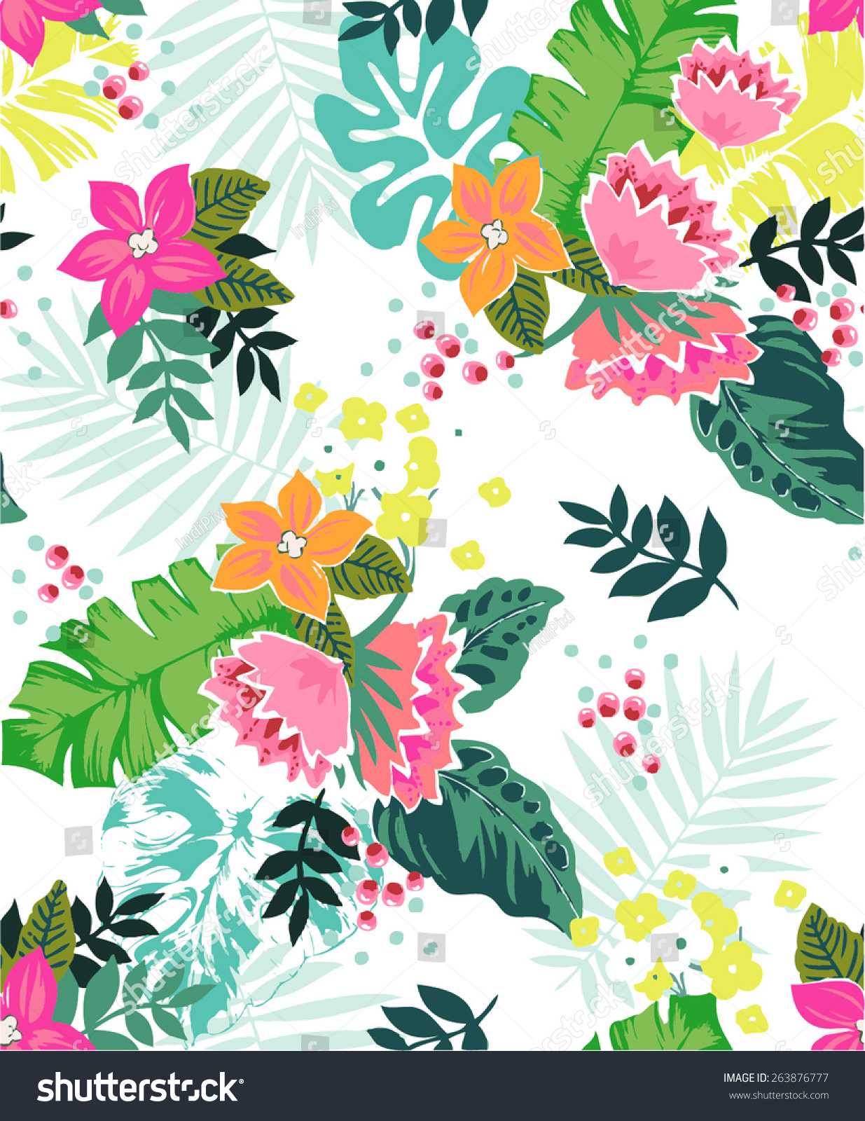 Hand Drawn Tropical Flower Seamless Pattern Stock Vector Royalty Free