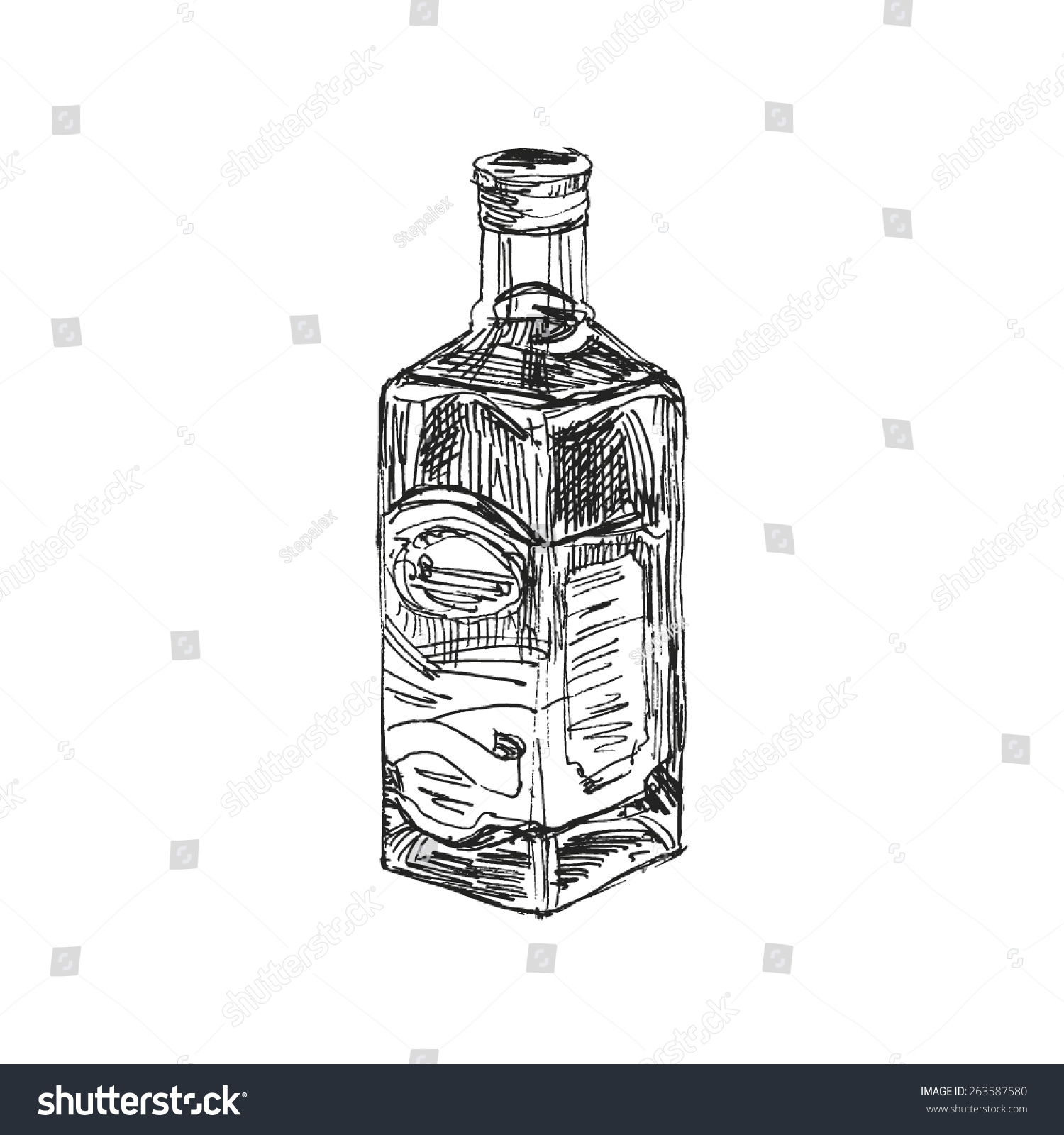 Hand Drawn Vector Sketch Bottle Whiskey Stock Vector 263587580