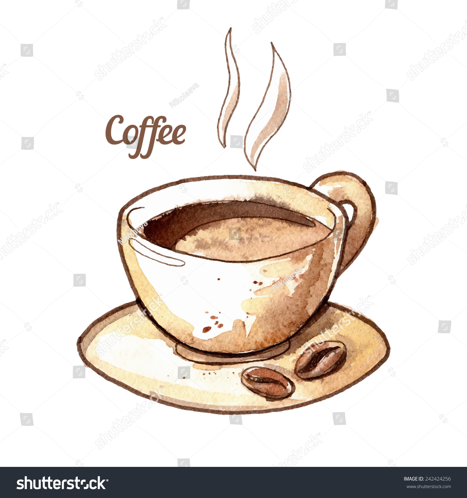 Hand Drawn Watercolor Coffee Cup Illustration Stock Vector 242424256