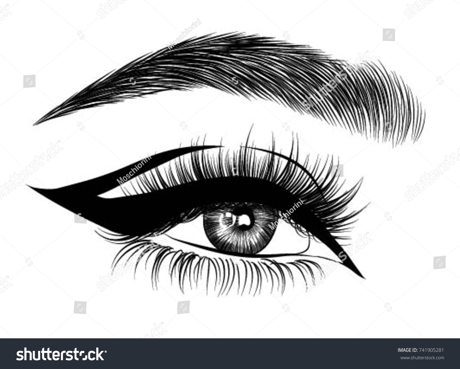 Handdrawn Womans Exotic Makeup Look Perfectly Vetor Stock Livre De