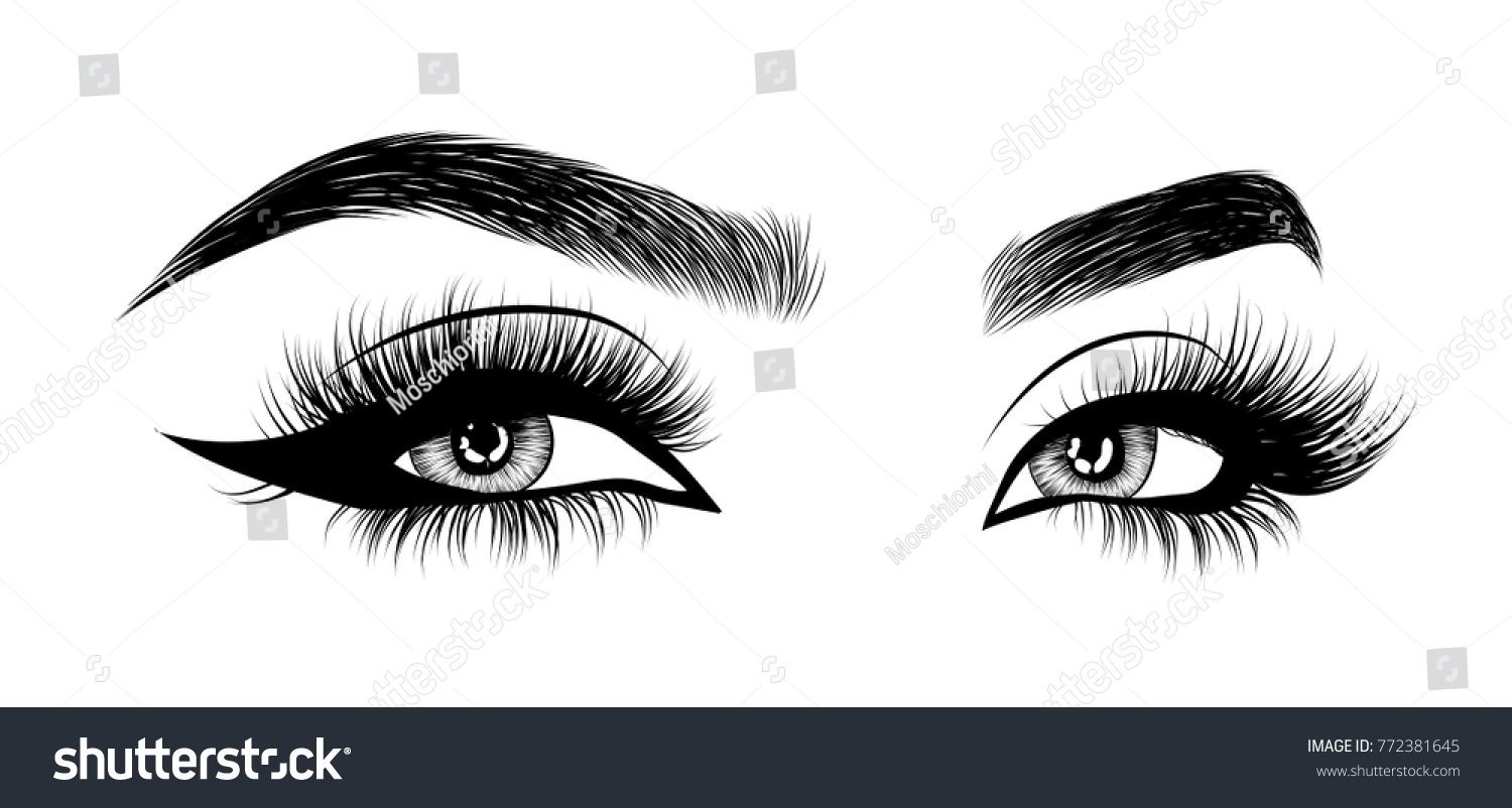 Handdrawn Womans Eyes Perfectly Shaped Eyebrows Stock Vector Royalty