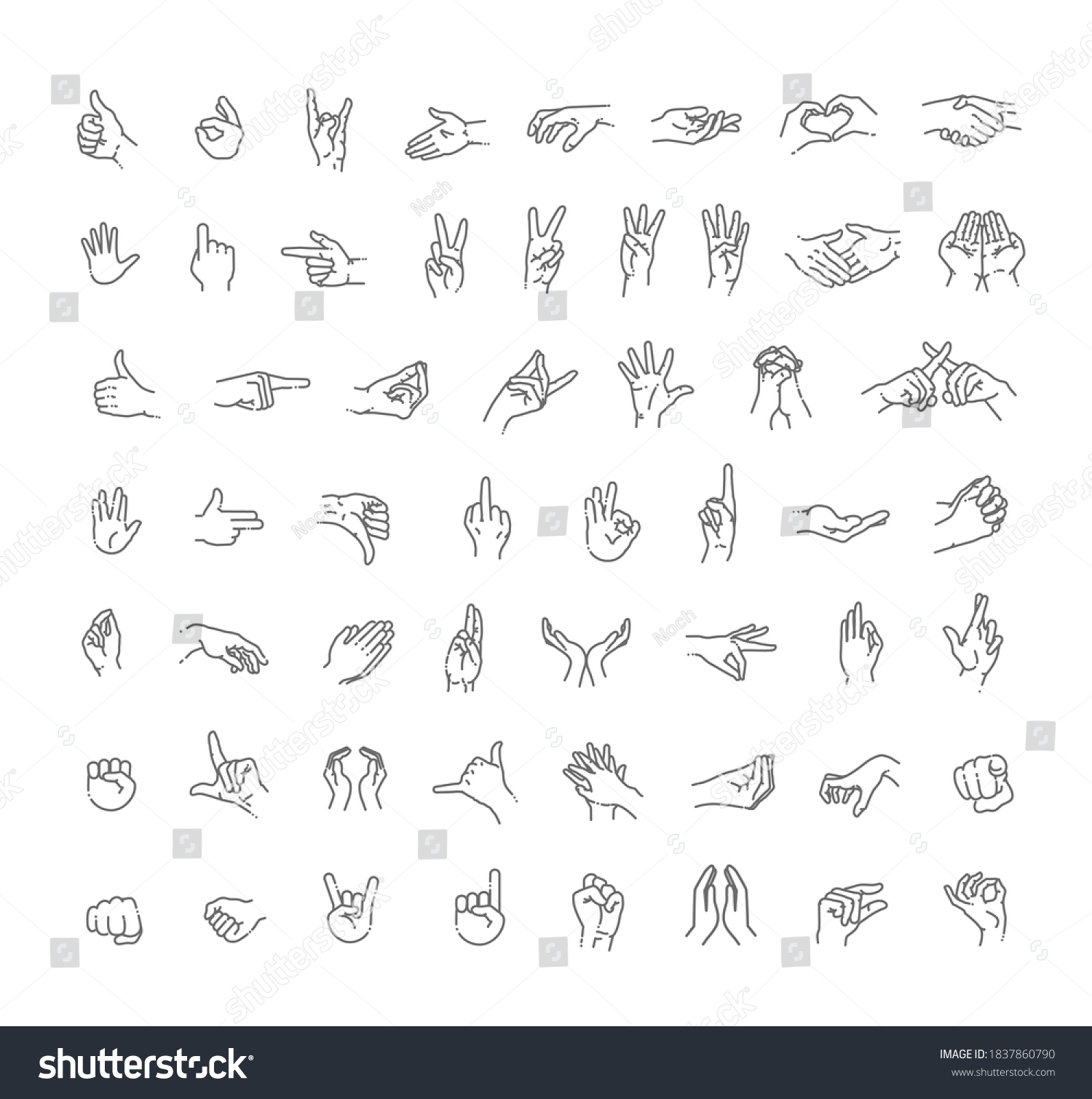 Hand Gestures Line Icon Set Included Stock Vector Royalty Free