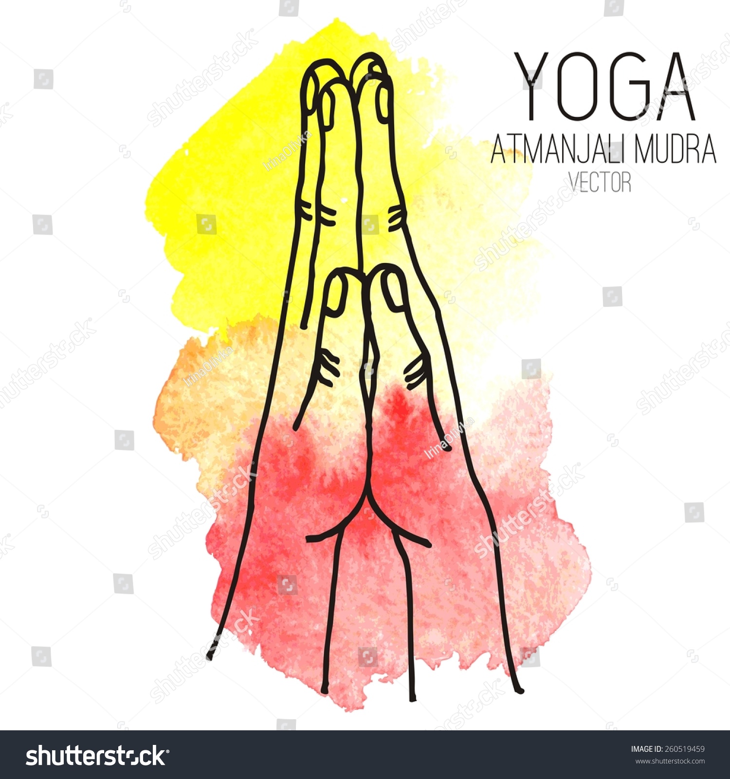 Hand In Yoga Mudra On Watercolor Background Atmanjali Mudra Vector