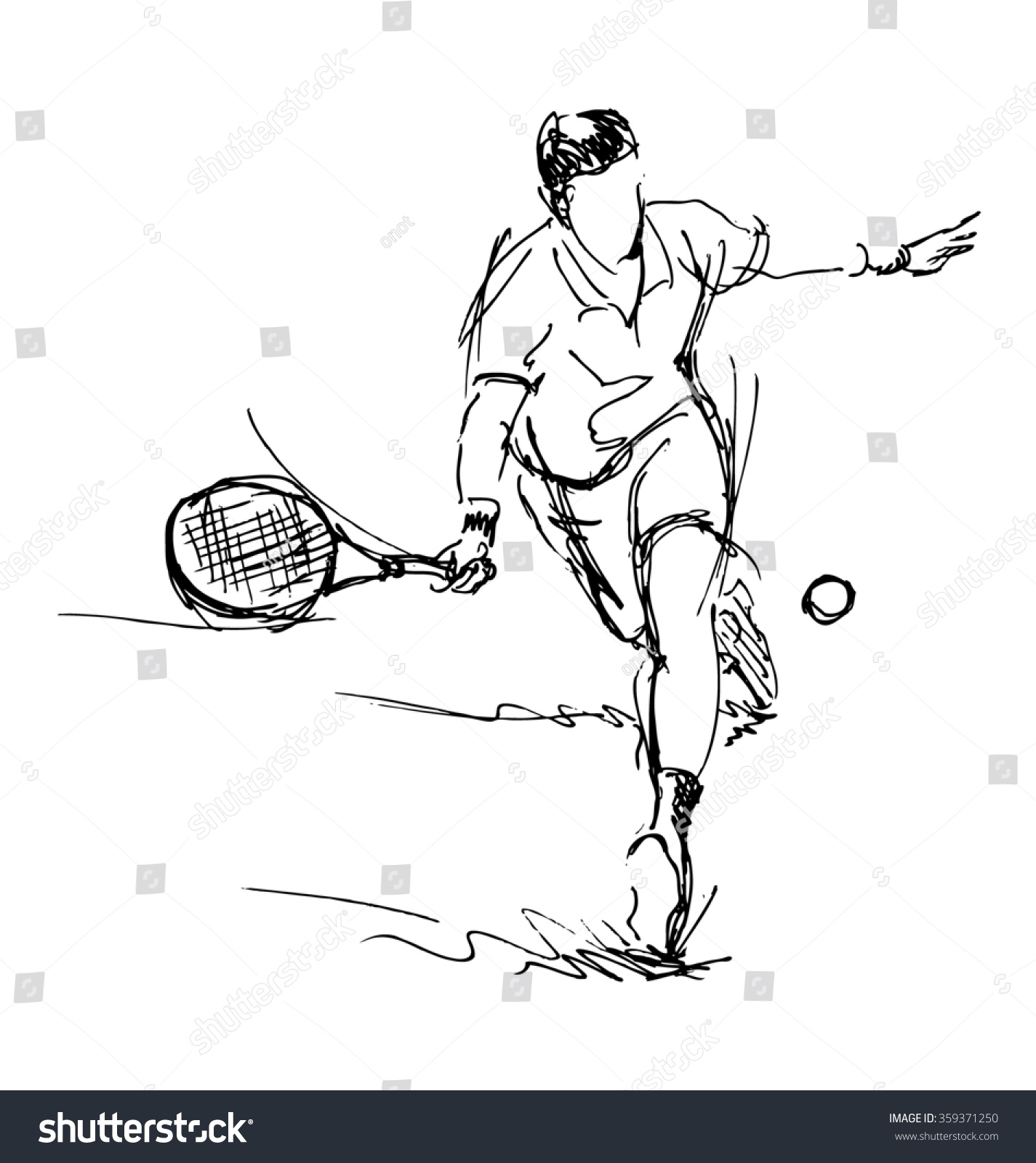 Hand Sketch Tennis Player Stock Vector Illustration 359371250