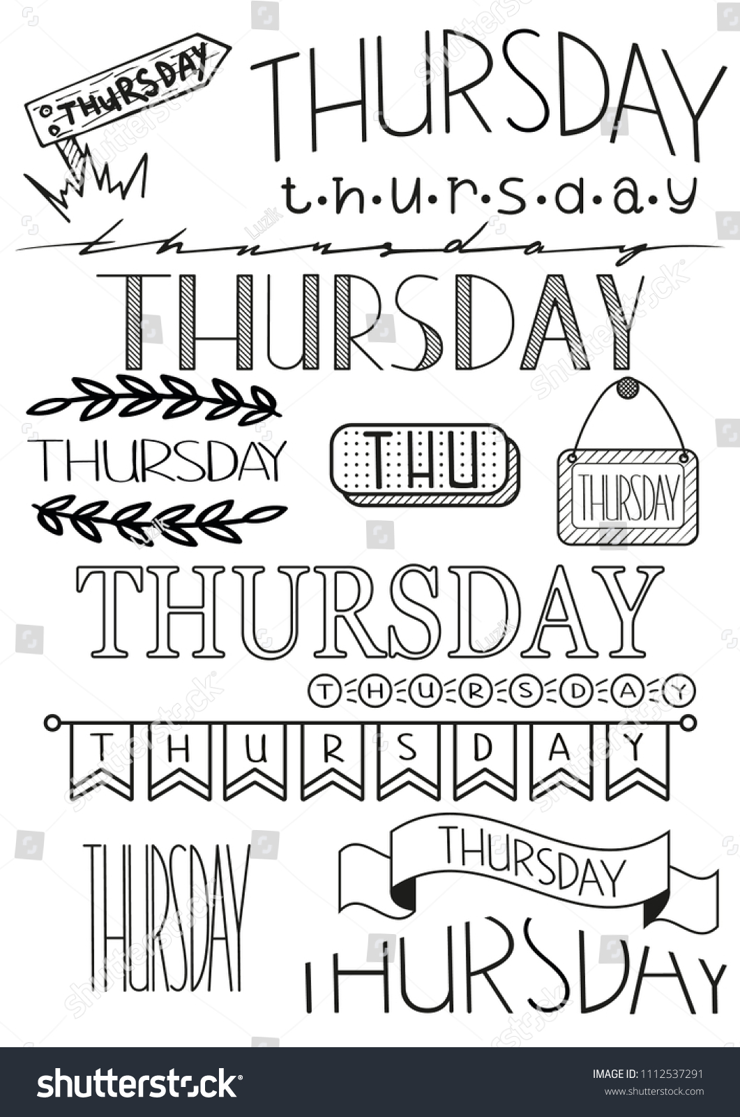 Hand Writing Set Thursday Title Header Vector De Stock Libre De