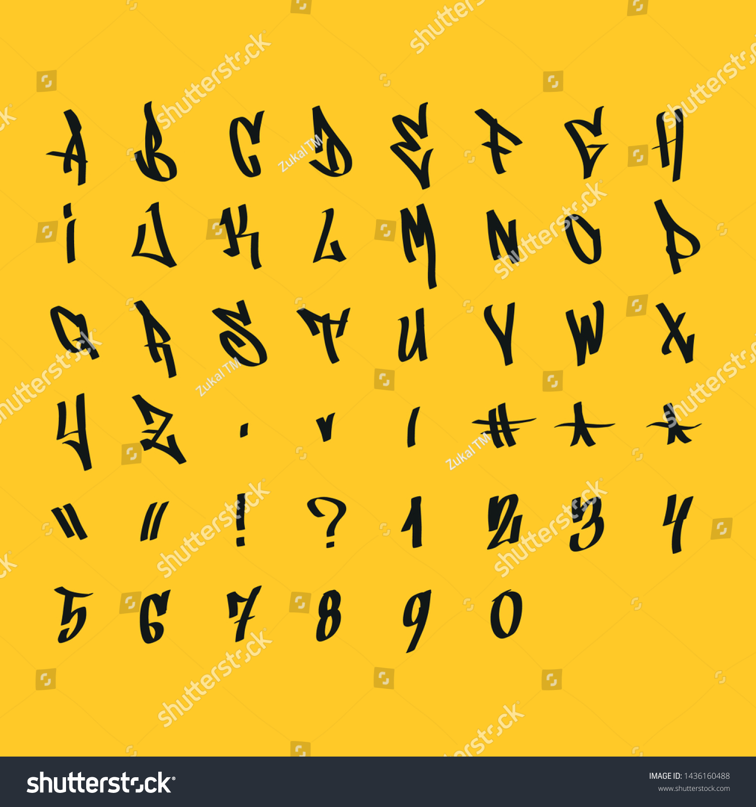 Hand Written Graffiti Font Alphabet Vector Vetor Stock Livre De