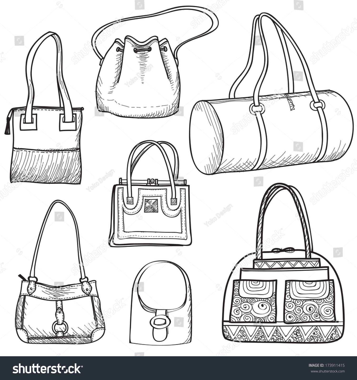 Handbags Set Fashion Bag Silhouettes Female Stock Vector 173911415