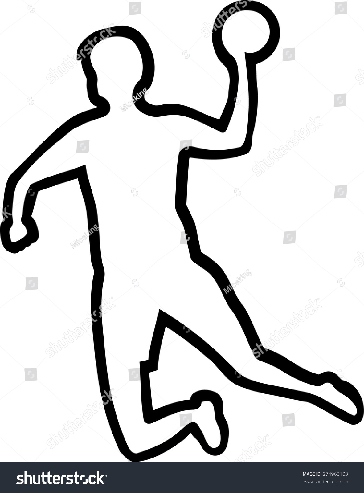 Handball Player Silhouette Outline Stock Vector Illustration