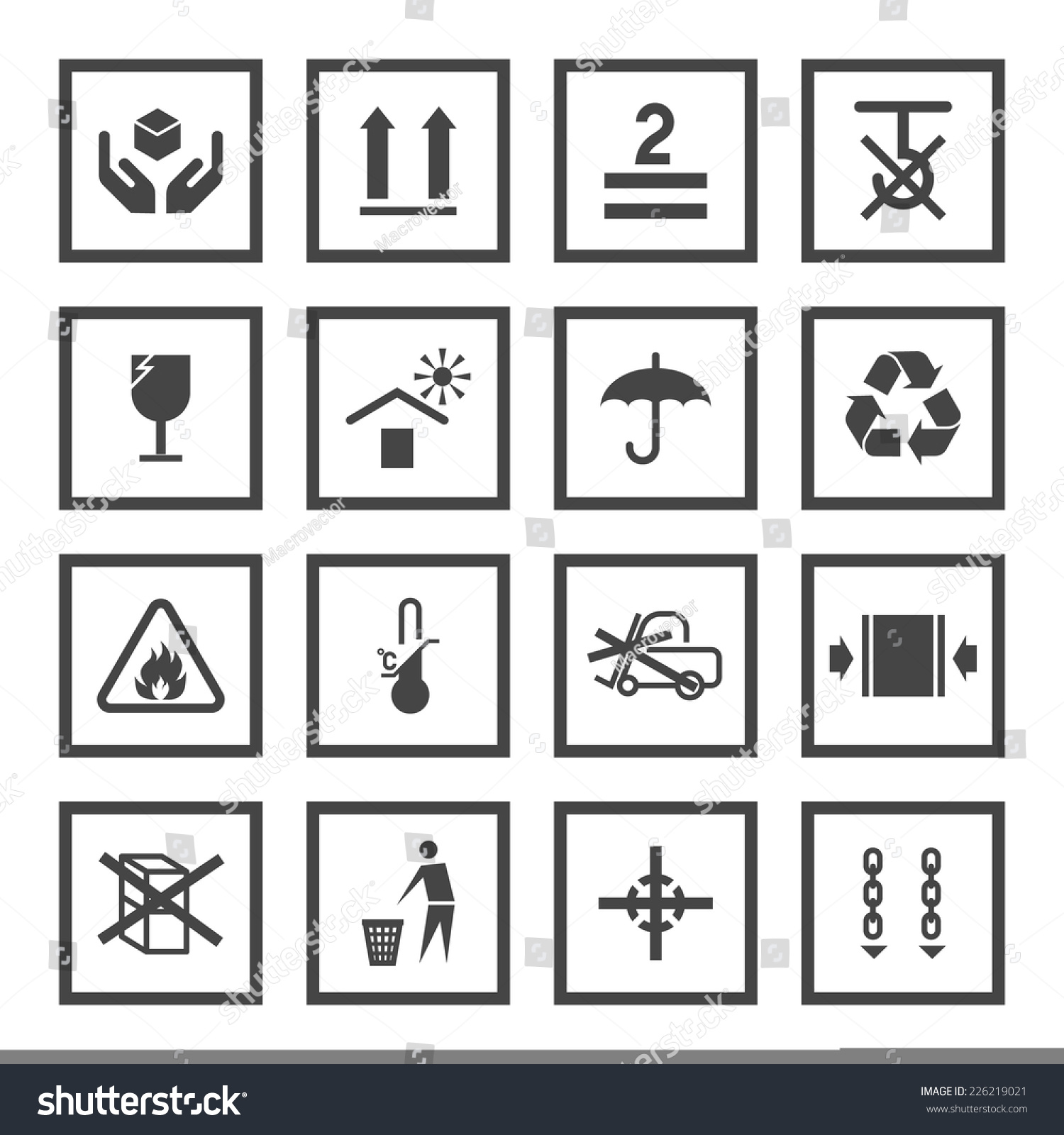 Handling Packing Black Icons Set Fragile Stock Vector 226219021