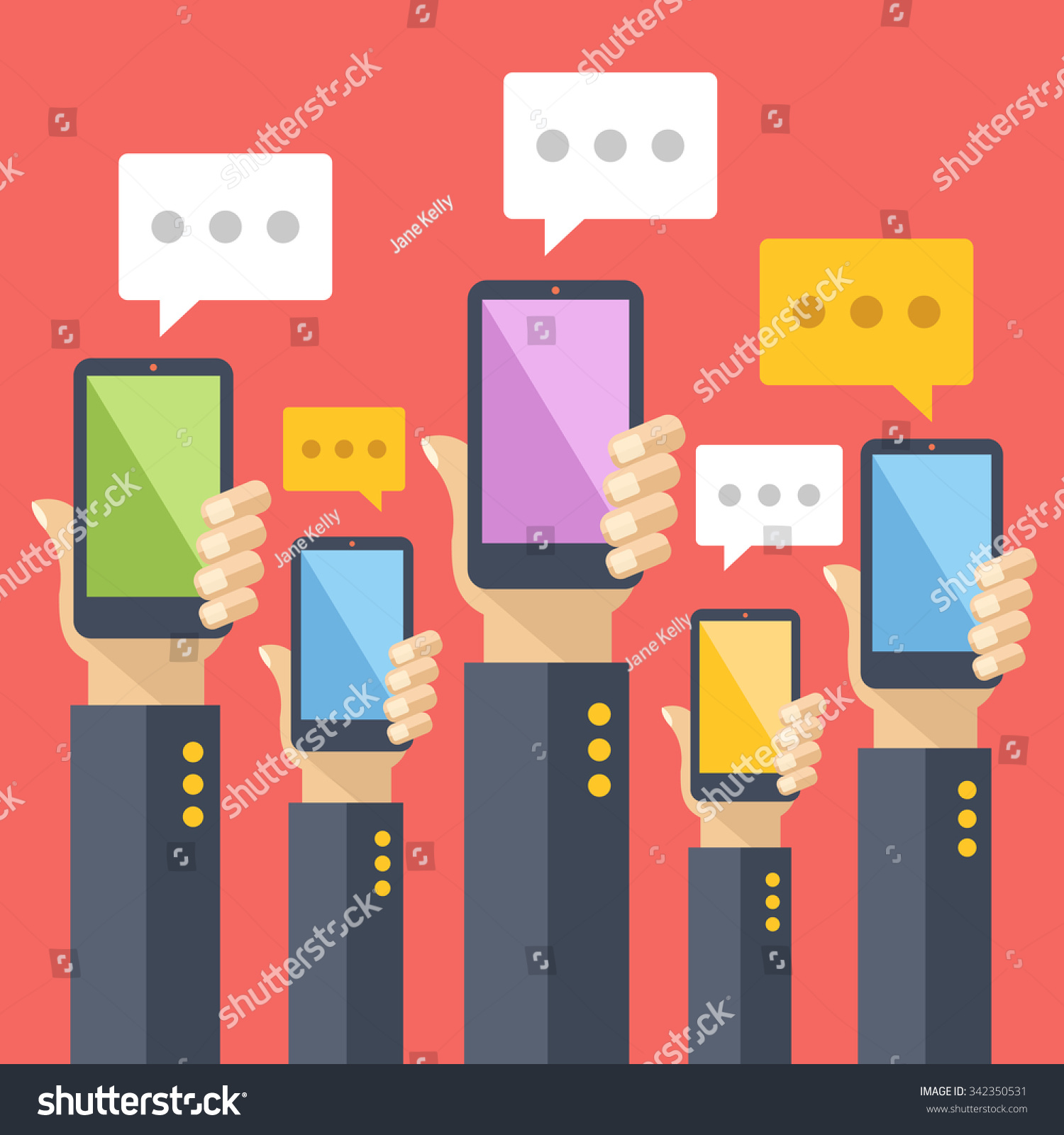 Hands Hold Smartphones Chat Bubbles Instant Stock Vector Royalty Free