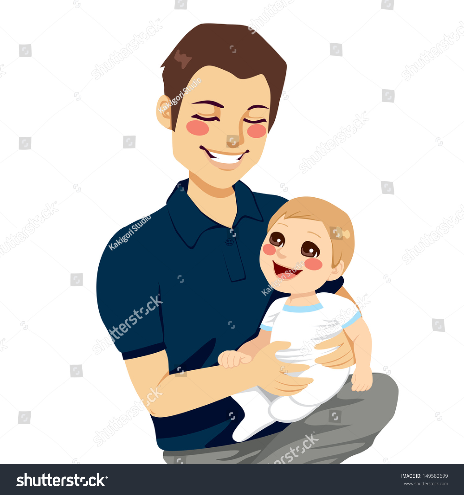 Handsome Young Father Holding His Sweet Little Son On His Lap Stock