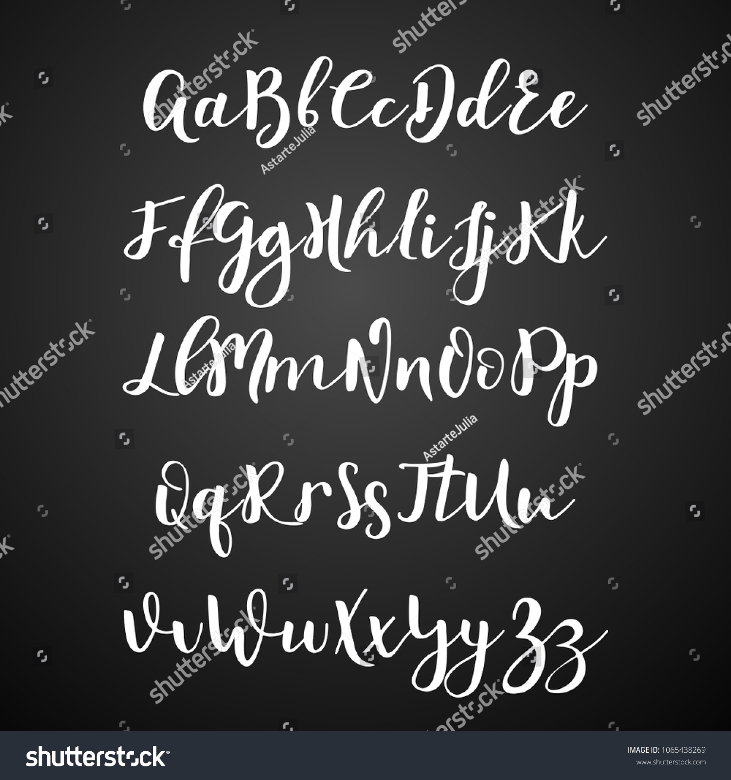 Handwritten Calligraphy Font Vector Alphabet Hand 库存矢量图免版税1065438269