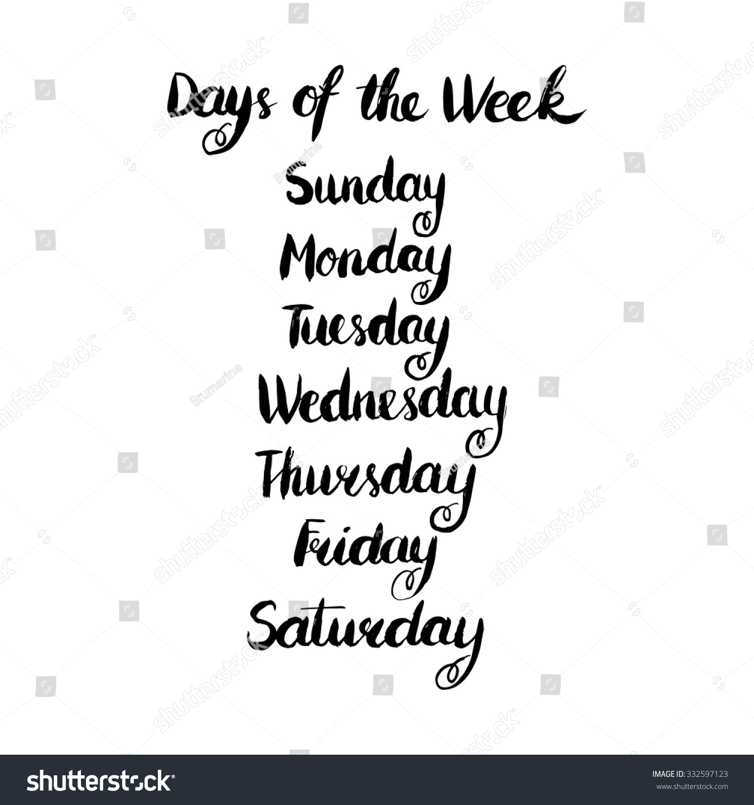 Handwritten Days Of The Week Monday Tuesday Wednesday Thursday Friday Saturday Sunday 