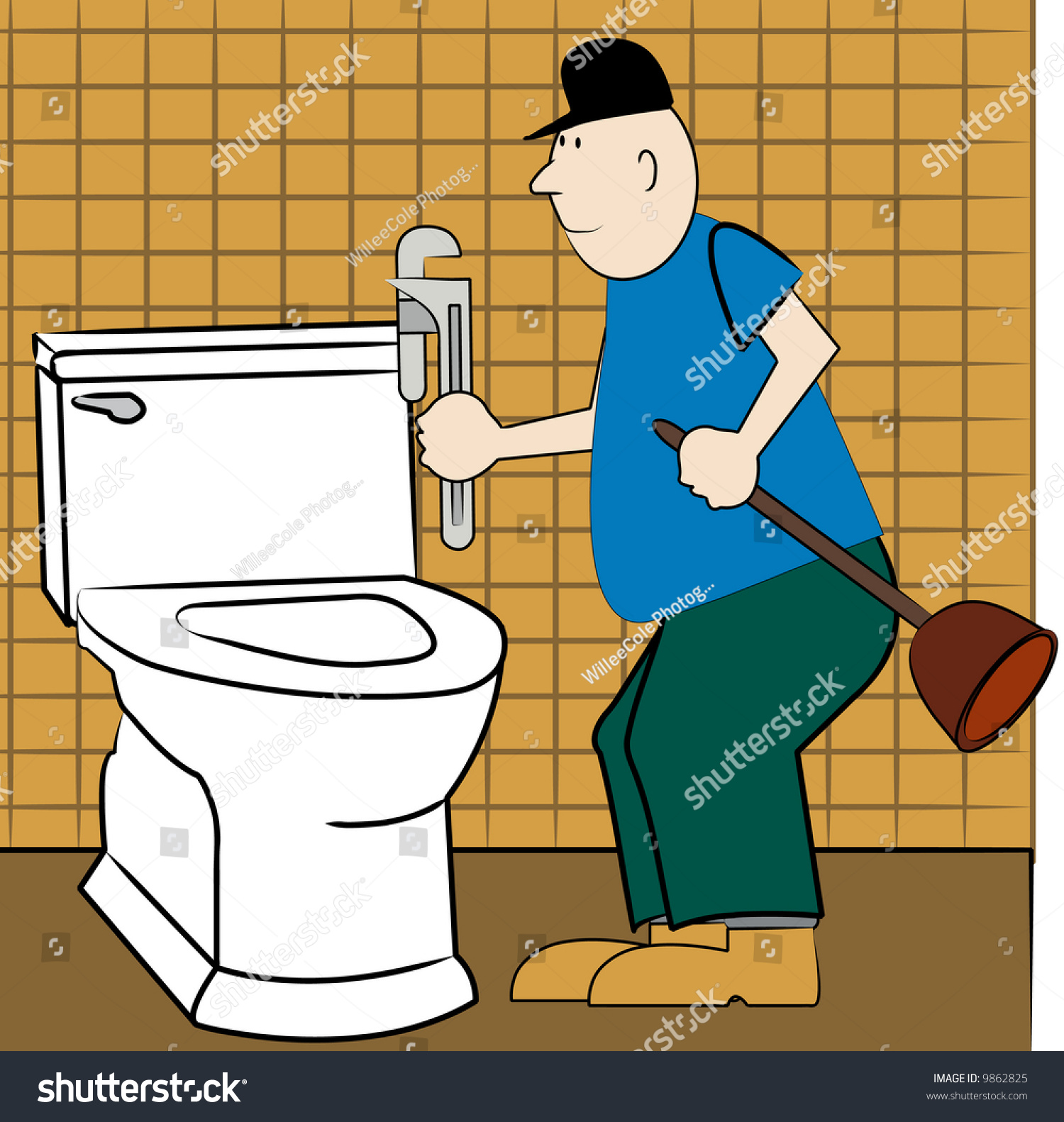 Handyman Or Plumber Fixing Broken Toilet Vector Shutterstock