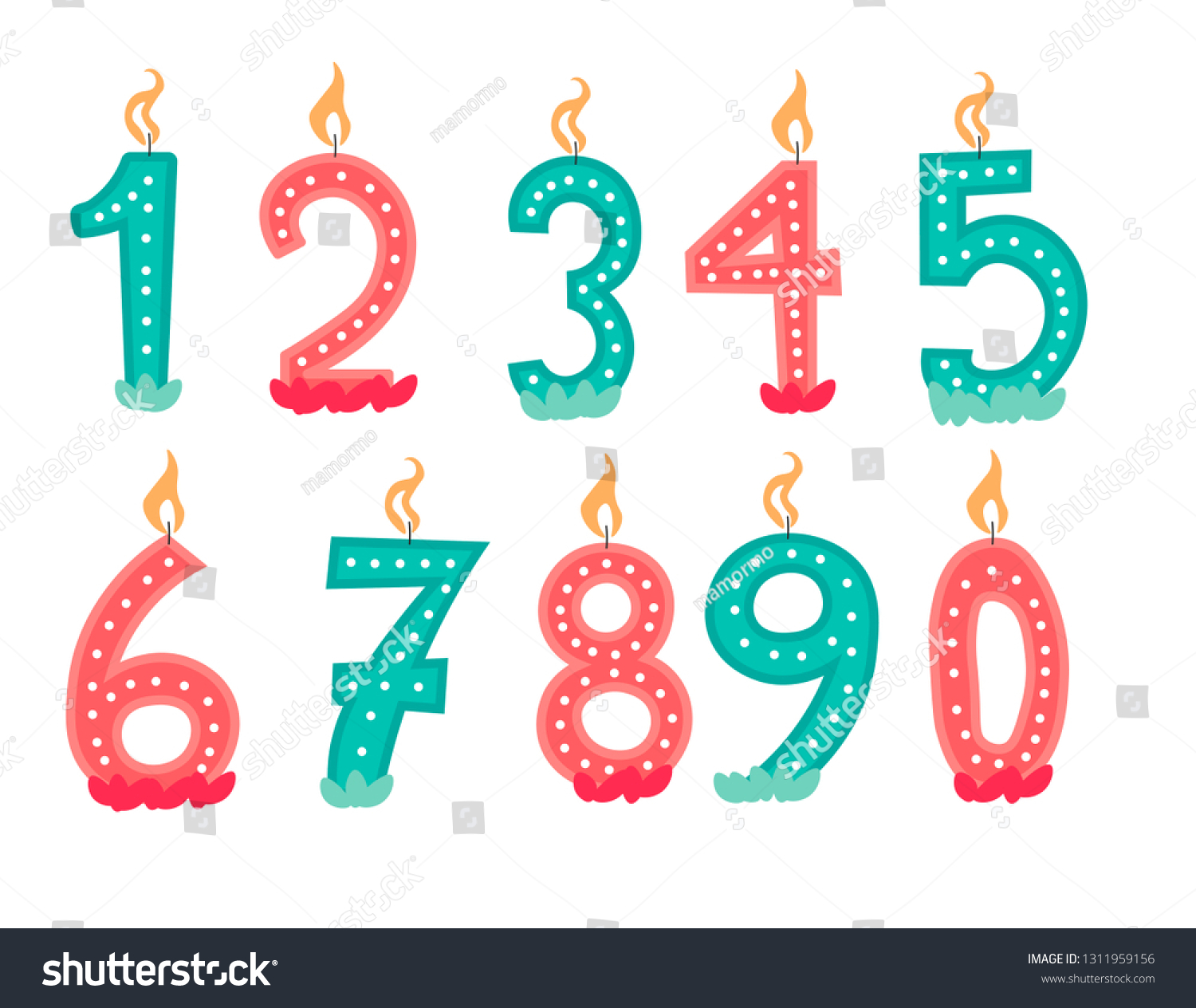 Vektor Stok Happy Birthday Candle Numbers Vector Illustration Tanpa