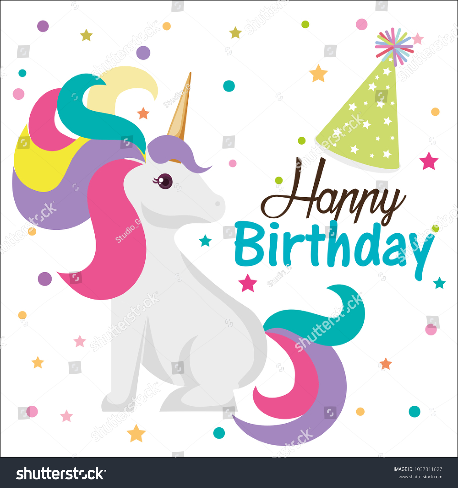 Happy Birthday Card Unicorn Character Stock Vector Royalty Free