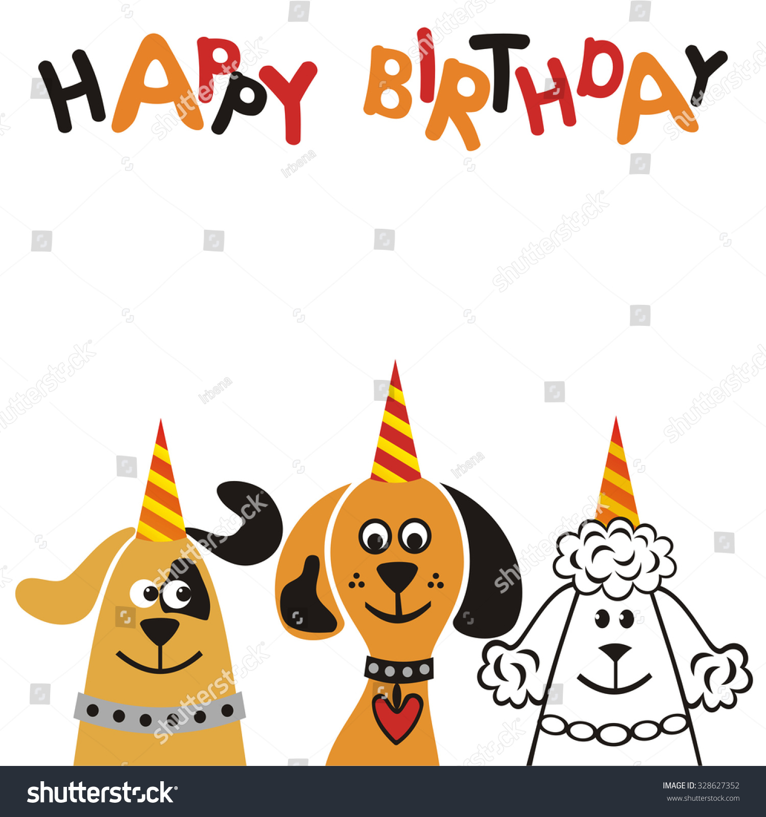 Happy Birthday Greeting Card With Cute Dogs Vector Illustration - 328627352 : Shutterstock