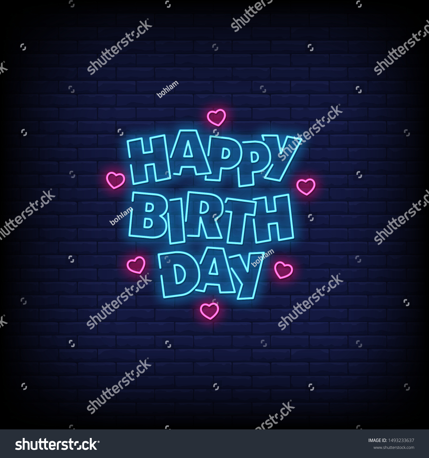 Happy Birthday Lettering Neon Text Vector Stock Vector Royalty Free