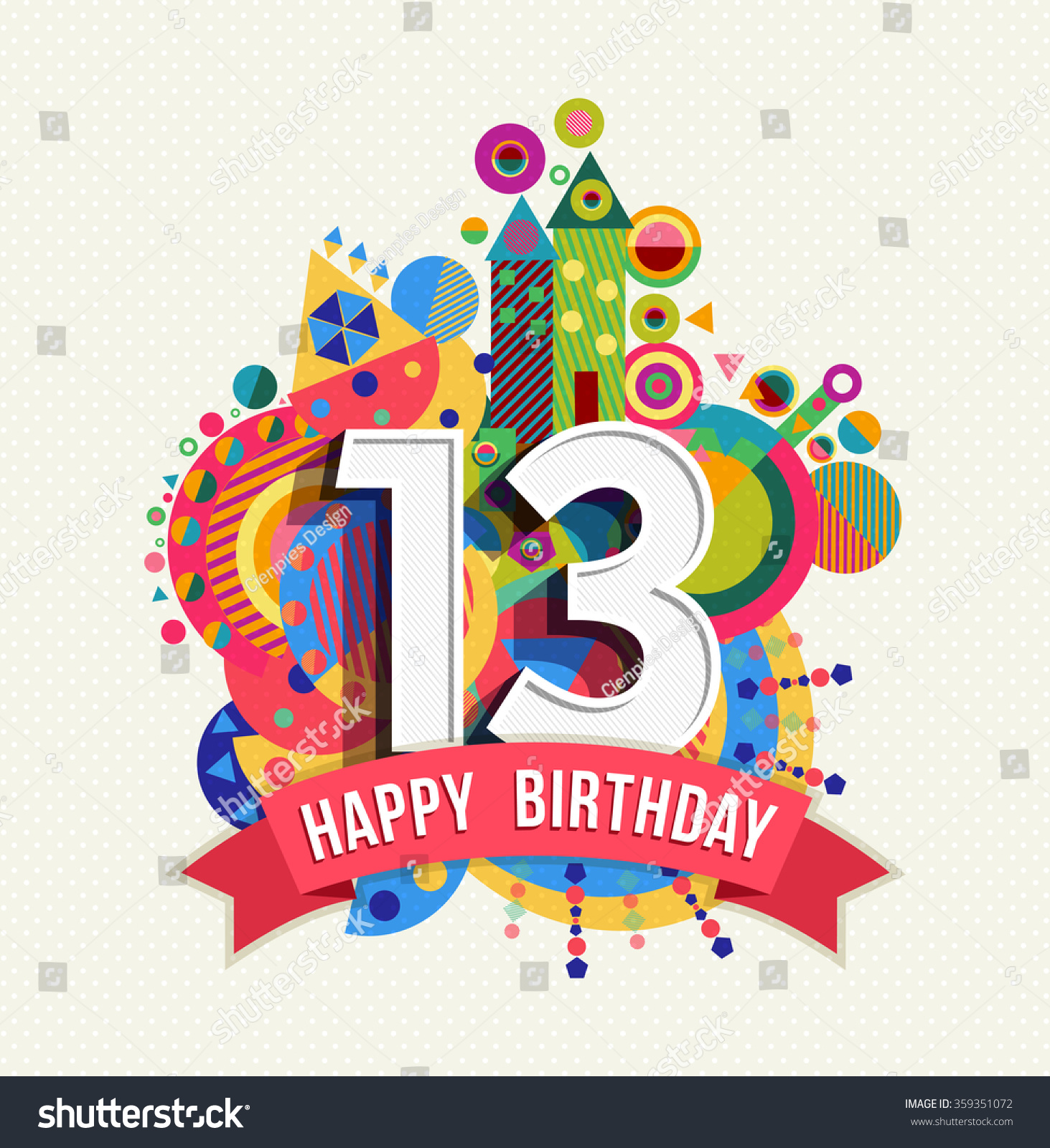 Happy Birthday Thirteen 13 Year Fun Celebration Greeting Card With Number Text Label And 5353