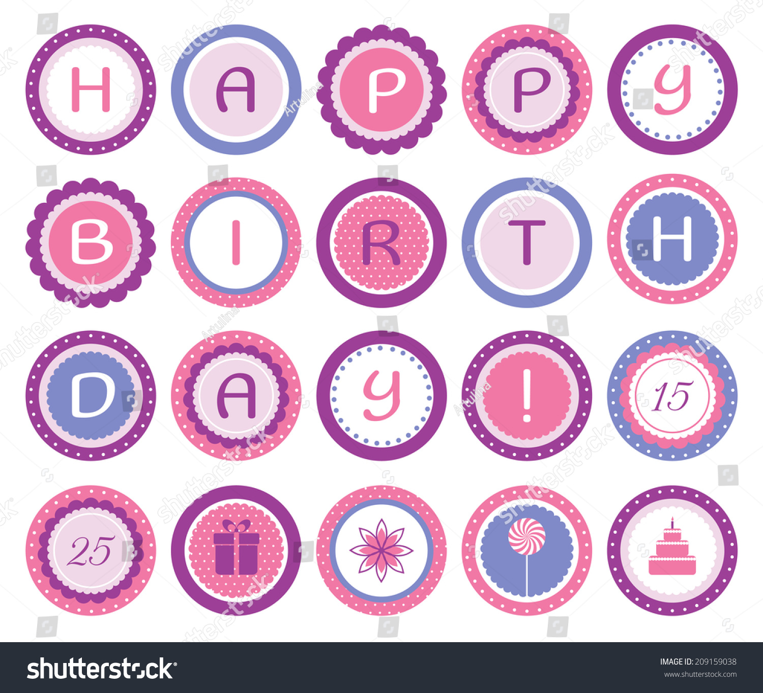 Happy Birthday Toppers Stock Vector Illustration 209159038 : Shutterstock