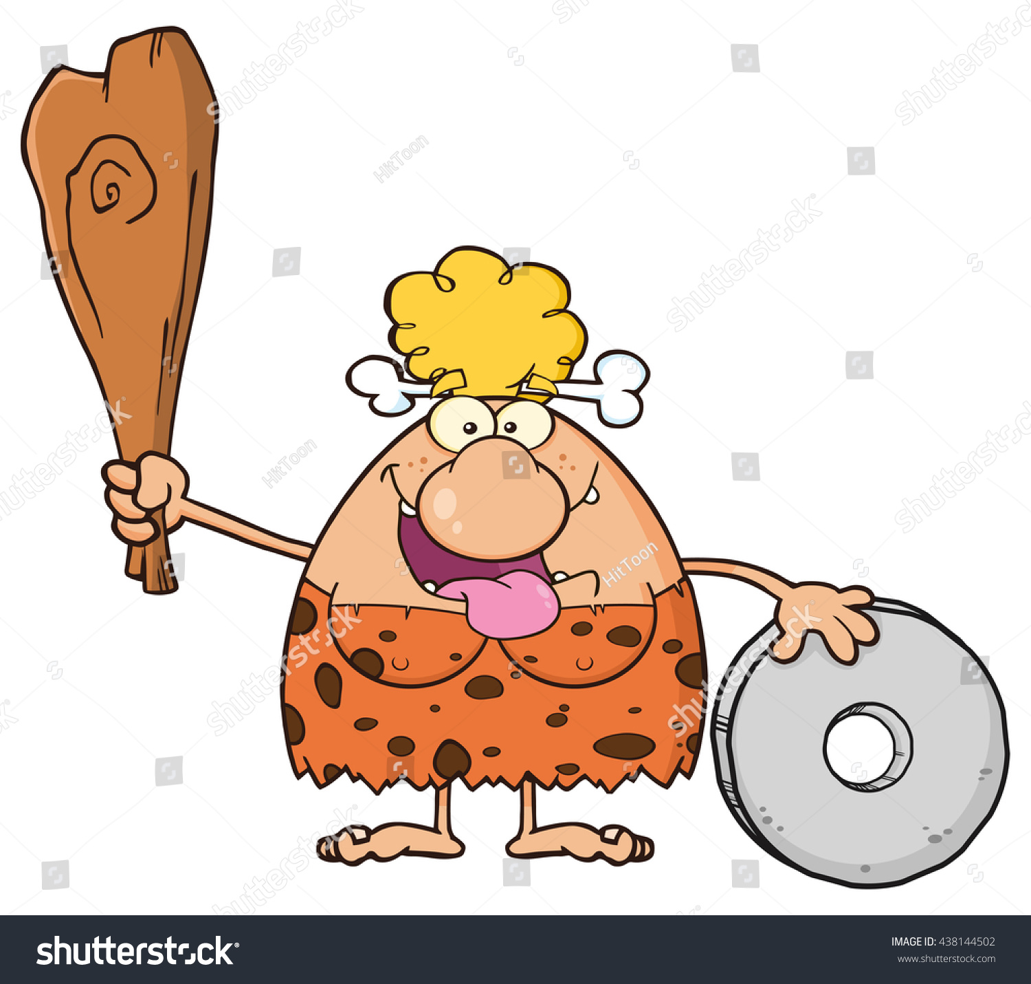 Happy Blonde Cave Woman Cartoon Mascot Vector De Stock Libre De