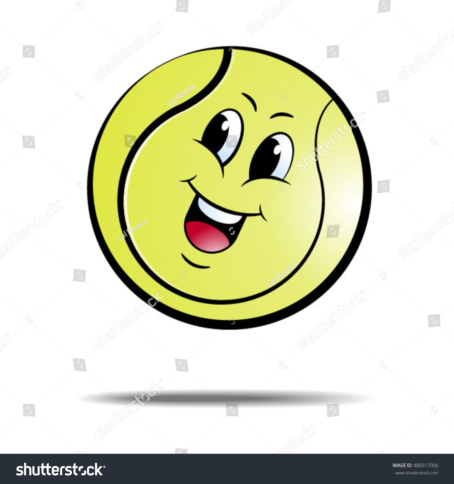 Happy Cartoon Tennis Ball Bouncing In ColorVector Drawing 480517006
