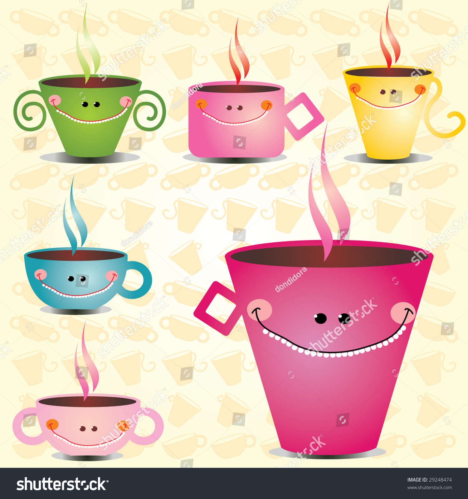 Happy Coffee Cups Stock Vector Illustration 29248474 : Shutterstock
